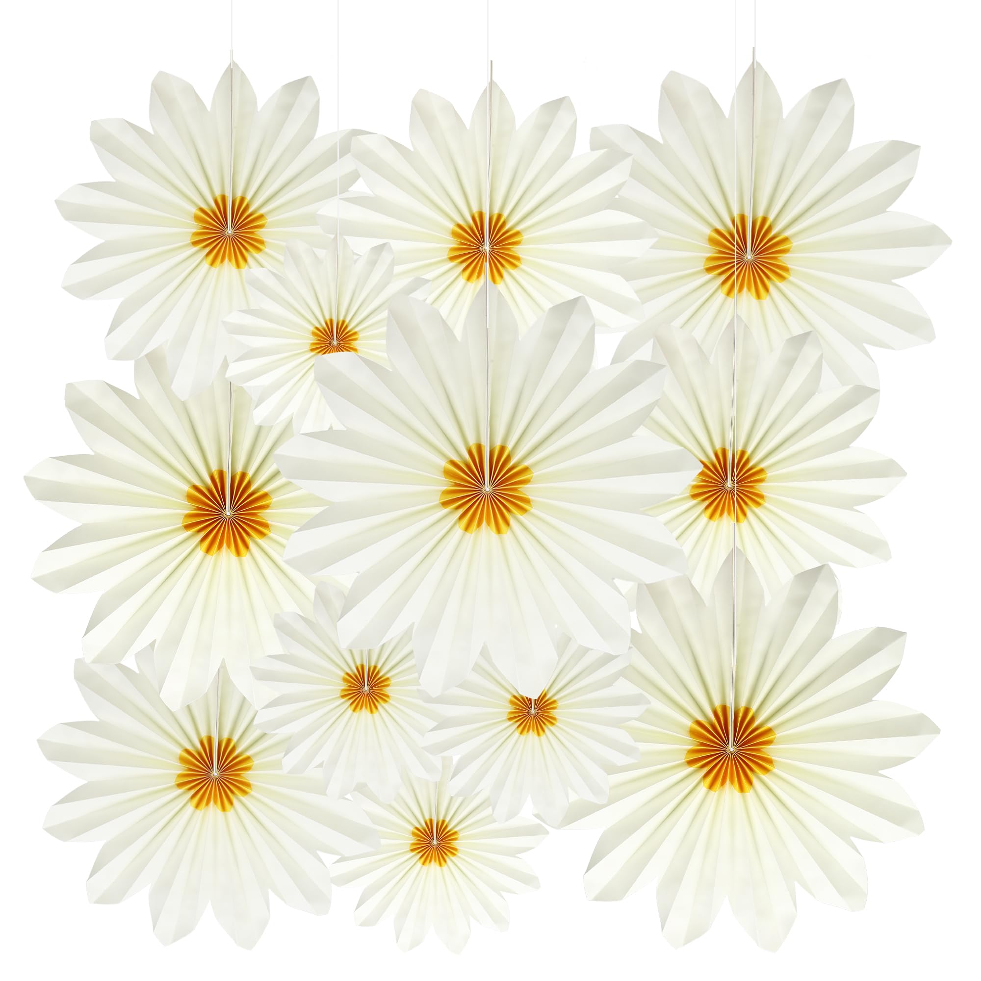 BestoFun Sunflower Party Decorations, 12 Pcs Beige Hanging Paper Fans Paper Flowers, Sunflower Theme Wall Decor for Baby Shower, Birthday, Spring & Summer Party Supplies — image 1
