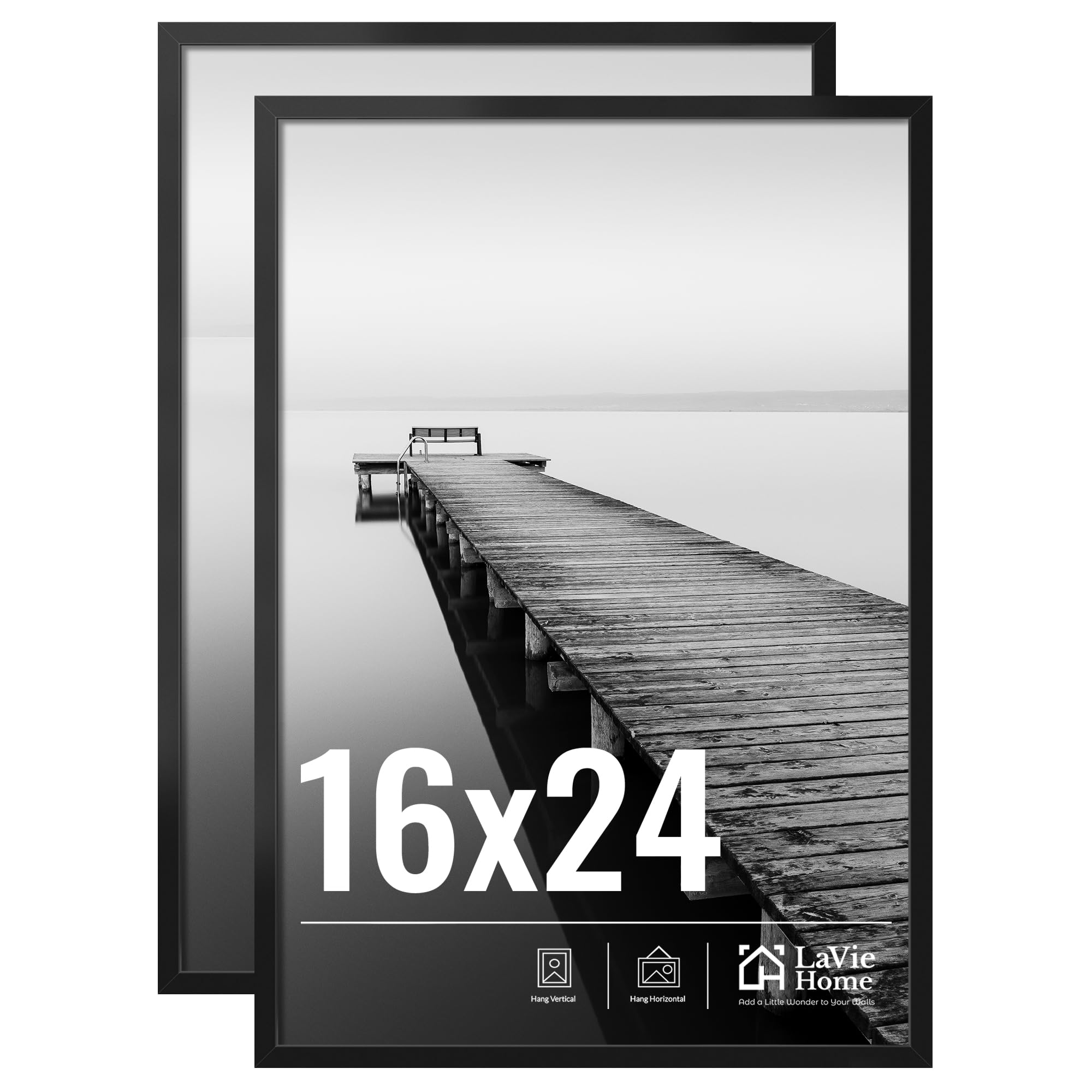 LaVie Home 16x24 Picture Frame 2 pack, Display Pictures 16 x 24 Photo Frame, 16x24 Black Frame with HD Plexiglas, Display Frame for Vertical or Horizontal, Classic Collection