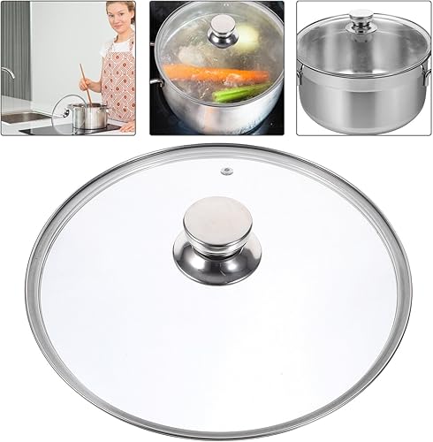 Miniatura 4 de Tapa de olla de vidrio de 11 pulgadas, tapa de repuesto para olla de repuesto, tapa de vidrio templado con mango de acero inoxidable, cubierta