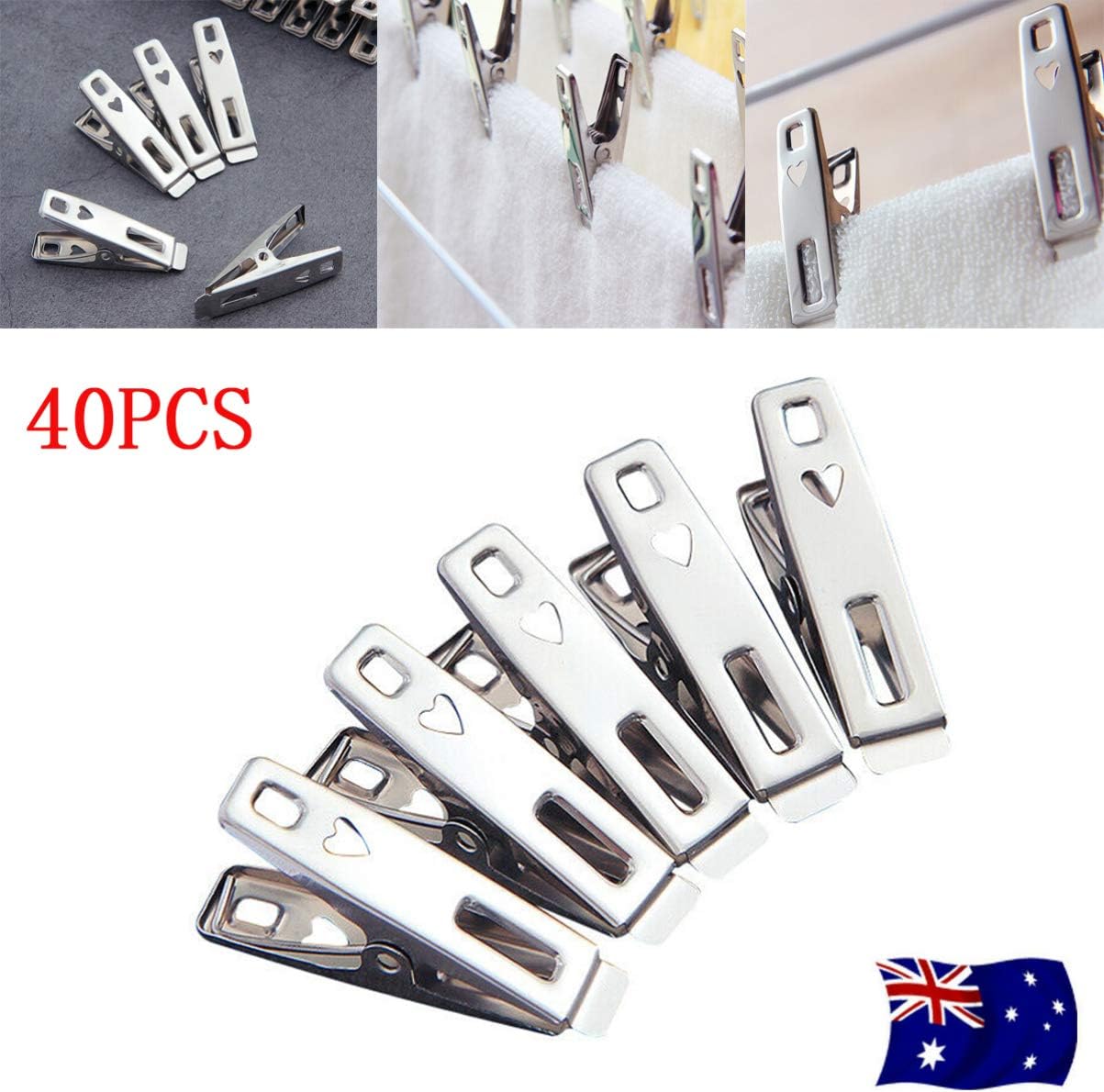 40Pcs Stainless Steel Clothes Pegs, Heavy Duty Metal Laundry Clips