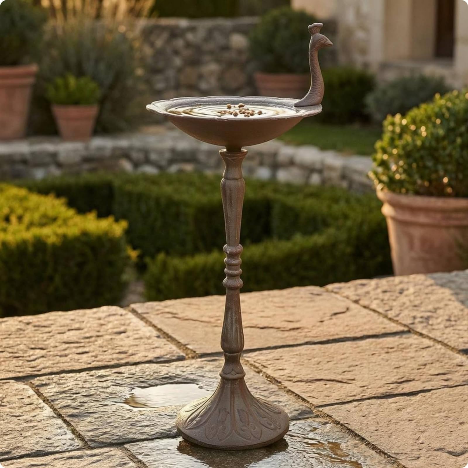 Comedero Aves Metal Decorativo Comedero Aves Pie Base Acampanada Adorno Jardín para Patio