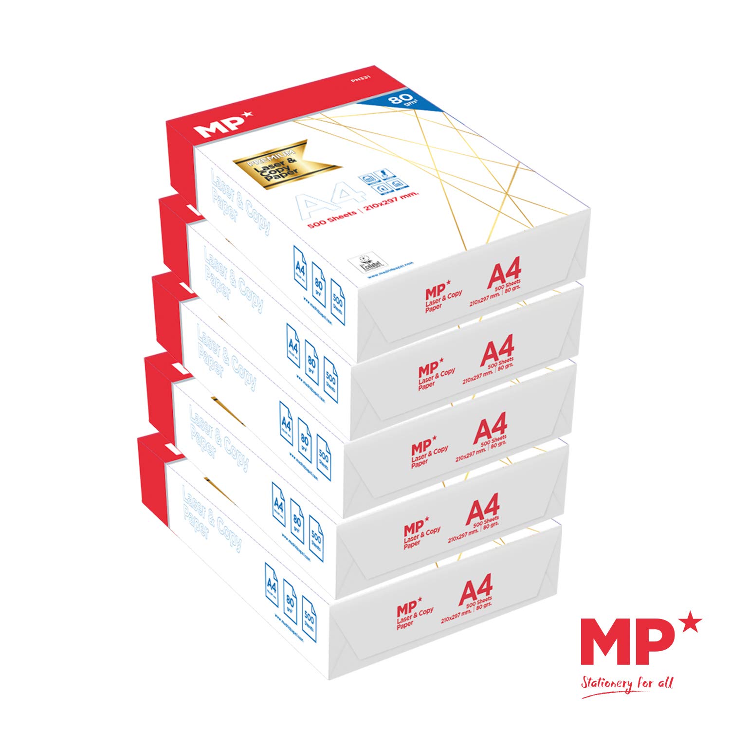 MP - Folios A4 80gr 2500 Hojas Premium, Papel A4 Material Oficina y Papeleria, Material Escolar, 5 Paquete Folios Blancas, Din A4 Imprimir