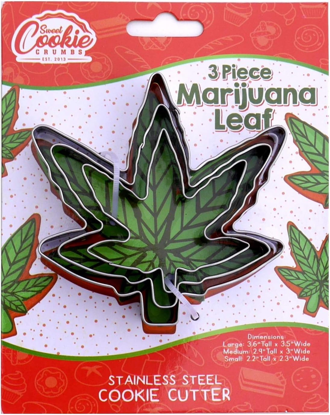 Hemp Marijuana Leaf Cookie Cutter Set โ Sharp & Stainless Steel Cooking Utensils โ A Fun Fit for Sandwiches, Pancakes, Fruits & Crafts โ Dishwasher-Safe 3-Piece Bakery Supplies by Sweet Cookie Crumbs