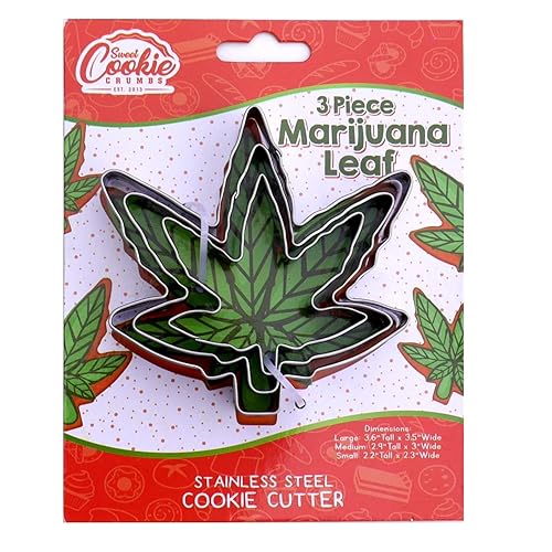 Hemp Marijuana Leaf Cookie Cutter Set – Sharp & Stainless Steel Cooking Utensils – A Fun Fit for Sandwiches, Pancakes, Fruits & Crafts – Dishwasher-Safe 3-Piece Bakery Supplies by Sweet Cookie Crumbs - Kush Leaf