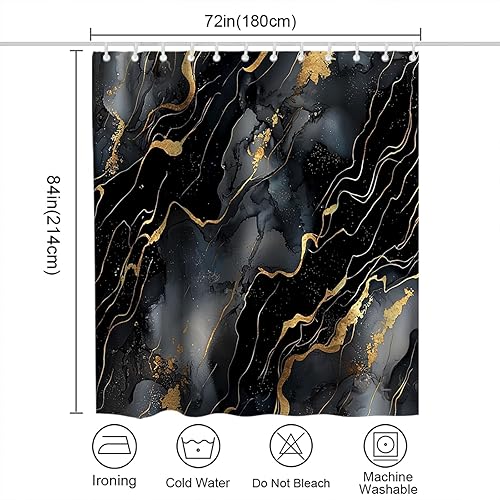 Miniatura 4 de TheBlackSpot Cortina de ducha moderna de mármol negro y plateado, cortinas de ducha de lujo para baño, textura abstracta, tela impermeable,