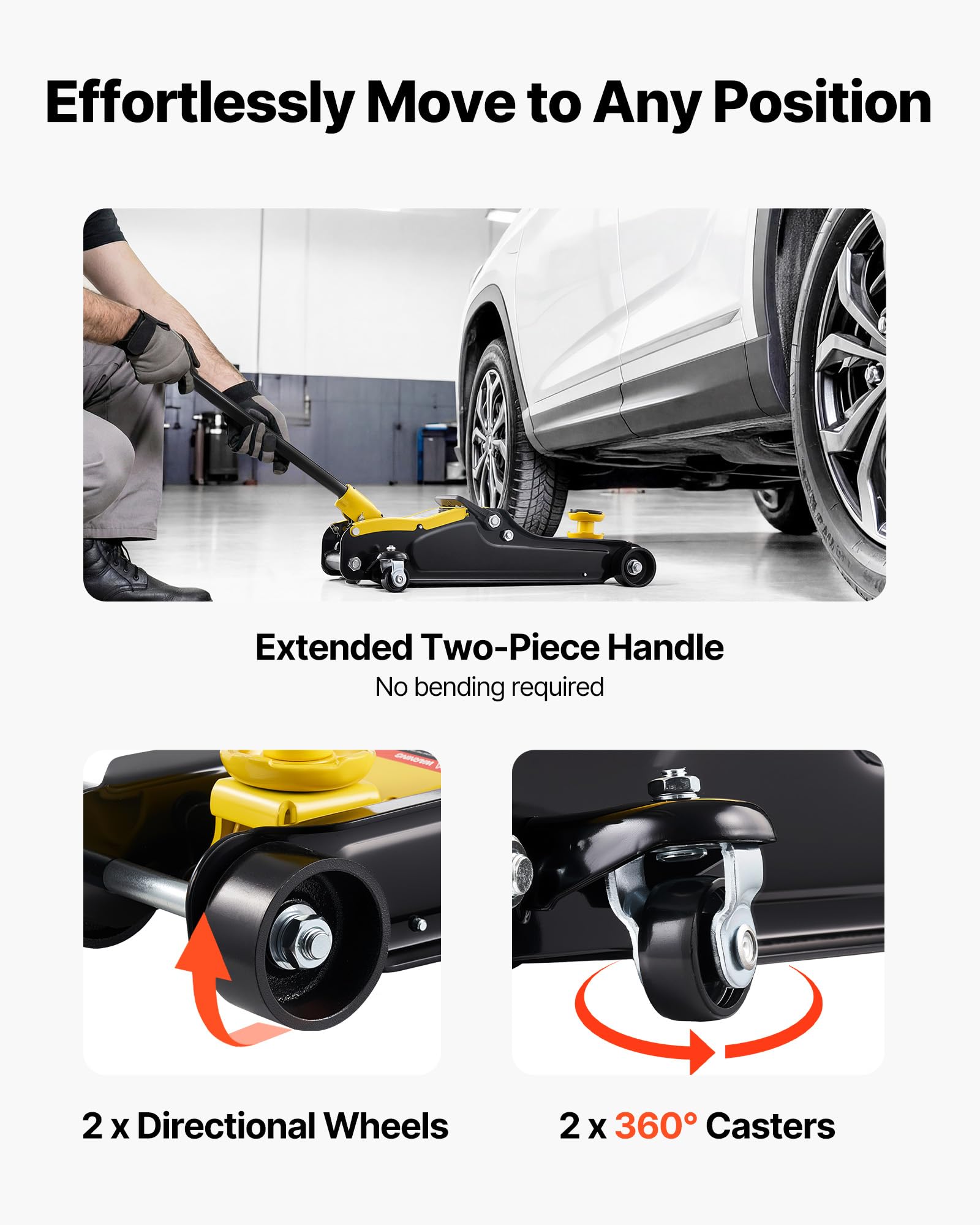 VEVOR Gato de Perfil Bajo Capacidad de 2,5 t, Gato Hidráulico de Acero con Bomba de Elevación Rápida de Un Solo Pistón y Asiento Elevado, Rango de Elevación 85-320 mm, para Automóviles, Vehículos