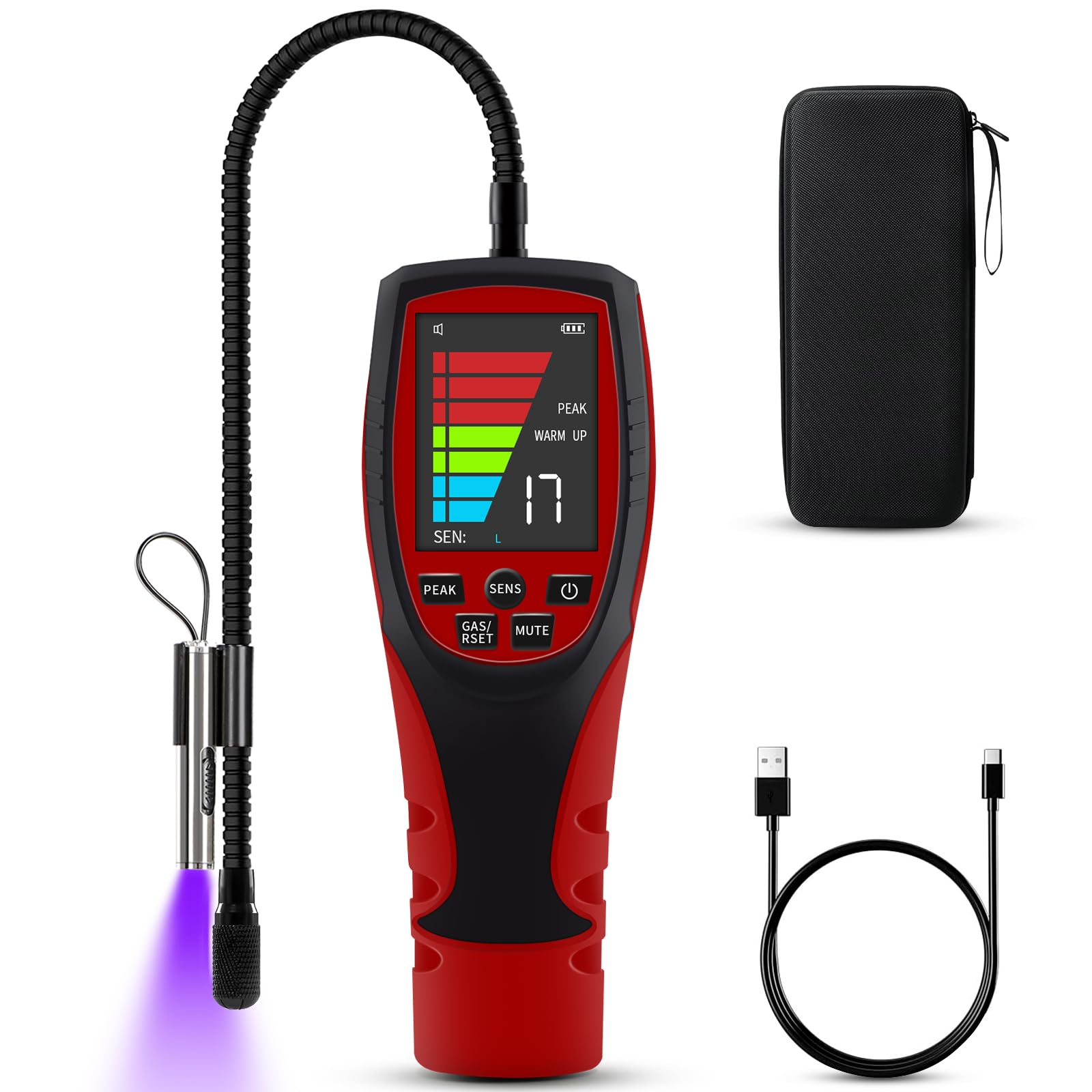 Aprvtio ALD-200 PRO Beheizte Pumpe Kältemittel Lecksuchgerät für Wärmepumpen, HVAC Lecksuchgerät Mit UV-LED, Freon-Sniffer, Kfz-Halogen-Gaslecksuchgerät für R32,R454B,R410A R22,R600a R290