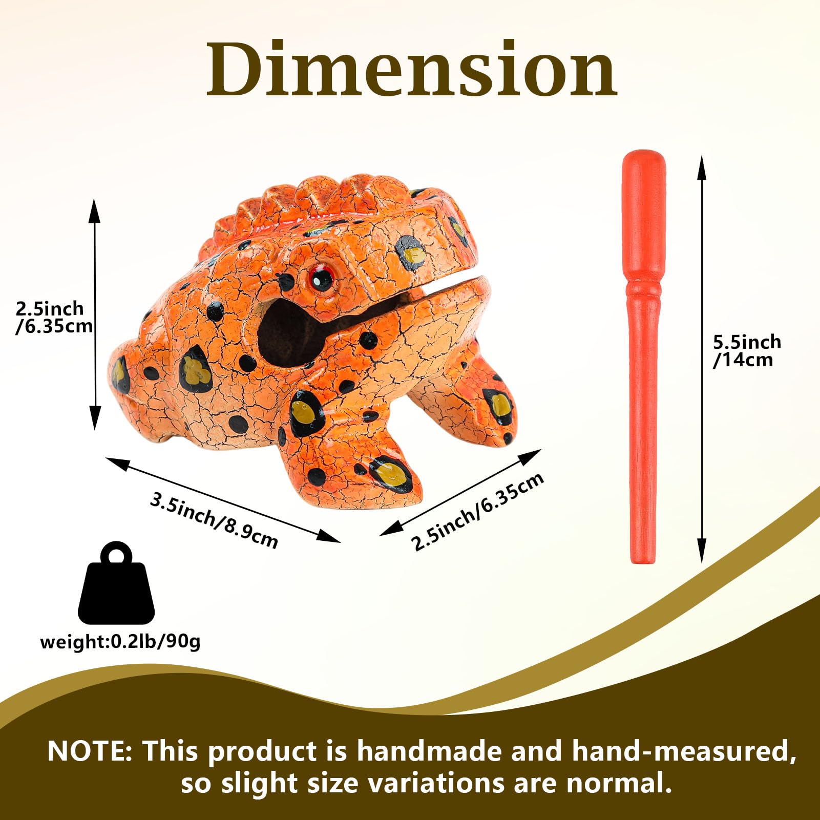 Drewniana żaba Guiro Rasp instrument 8,9 cm - perkusyjny blok muzyczny (malowany pomarańczowy)