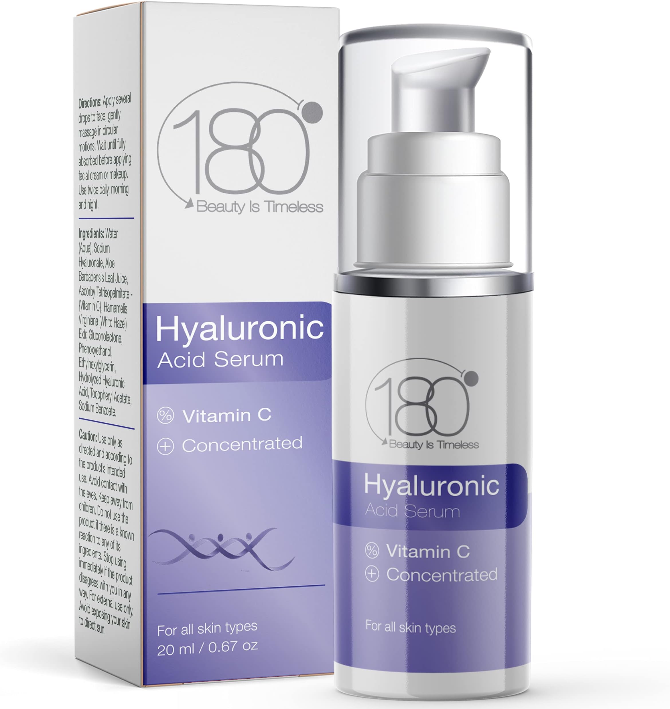 Hyaluronic Acid Serum for Face with Vitamin C by 180 Cosmetics Beauty is Timeless Smooth & Rejuvenate Anti Aging Serum for Face Hydrating Moisturizer Wrinkle Remover Triple Replenish Formula