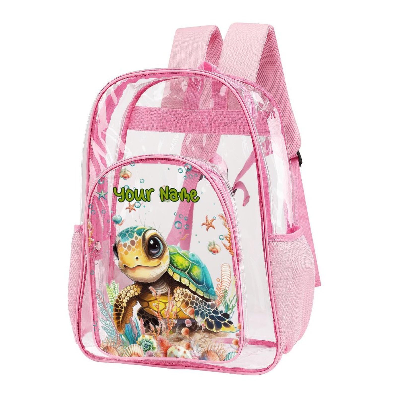 ZCJB-WSRY Custom Turtle Clear Backpack Heavy Duty for Girls Kids Boys Women Men - Large Cute PVC Sea Turtles Theme Printing Transparent Backpacks for