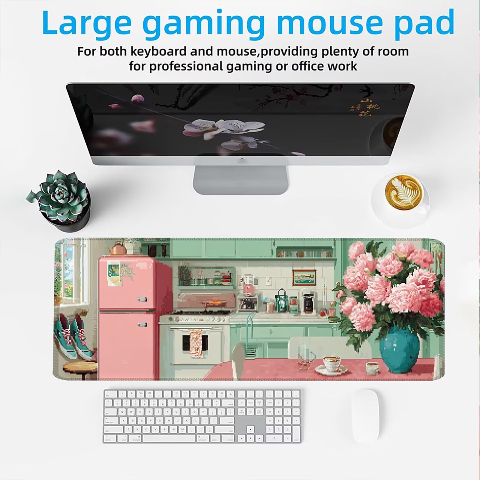 Tappetino Mouse XXL 1200x600x3mm Mouse Pad Gaming, Vista Della Cucina, Mousepad Base Antiscivolo, Esteso Accessori Scrivania Tracciamento Ad Alta Precisione tappetino per Computer Ufficio, C0P-780