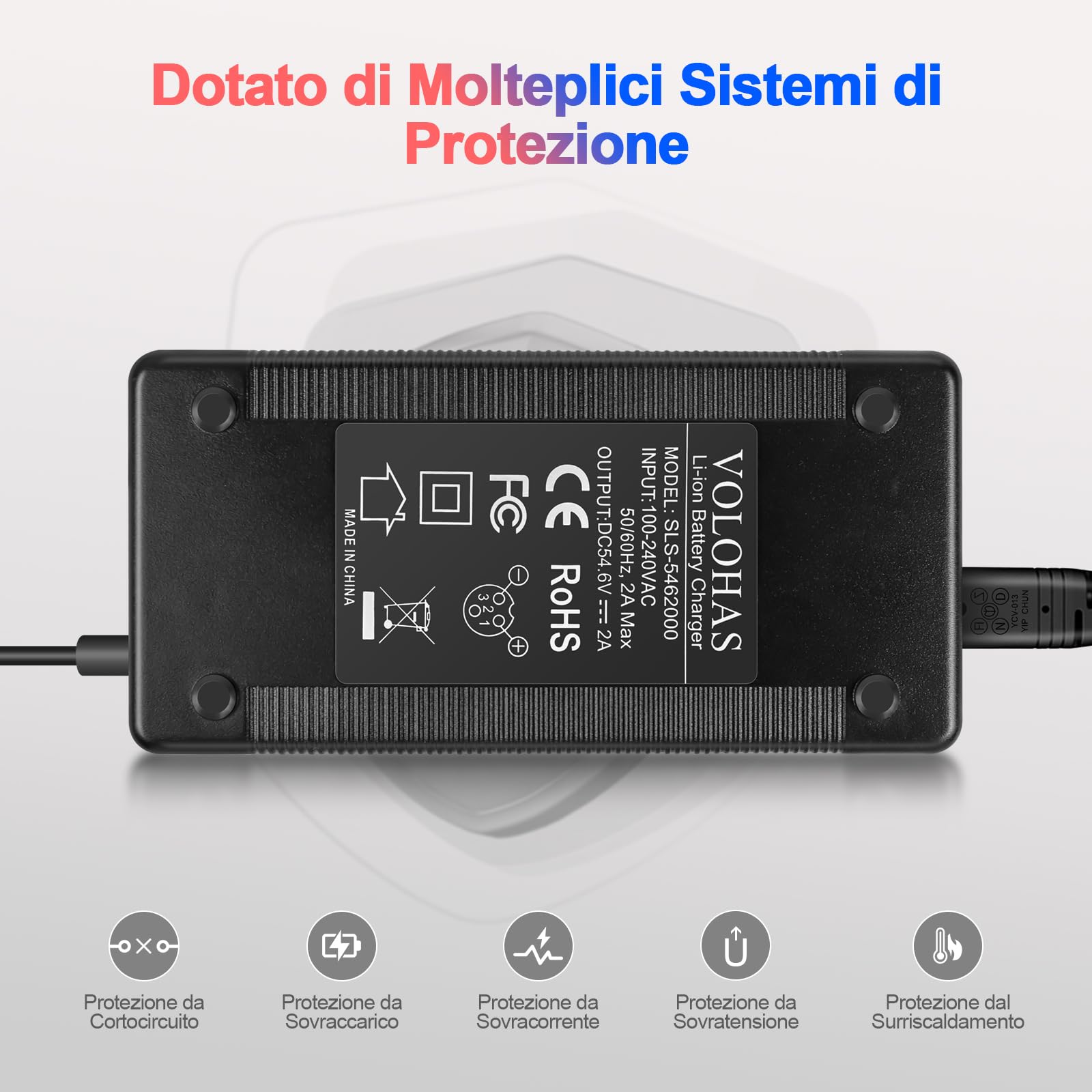 54,6V 2A Caricabatterie per KUGOO G2 PRO, Kugoo G1, Soflow SO4 Pro, VMAX VX2 PRO/ST Monopattino Elettrico Cyrusher XF690 Maxs, Bird Bici Elettrica Alimentatore 48 V CA Universale