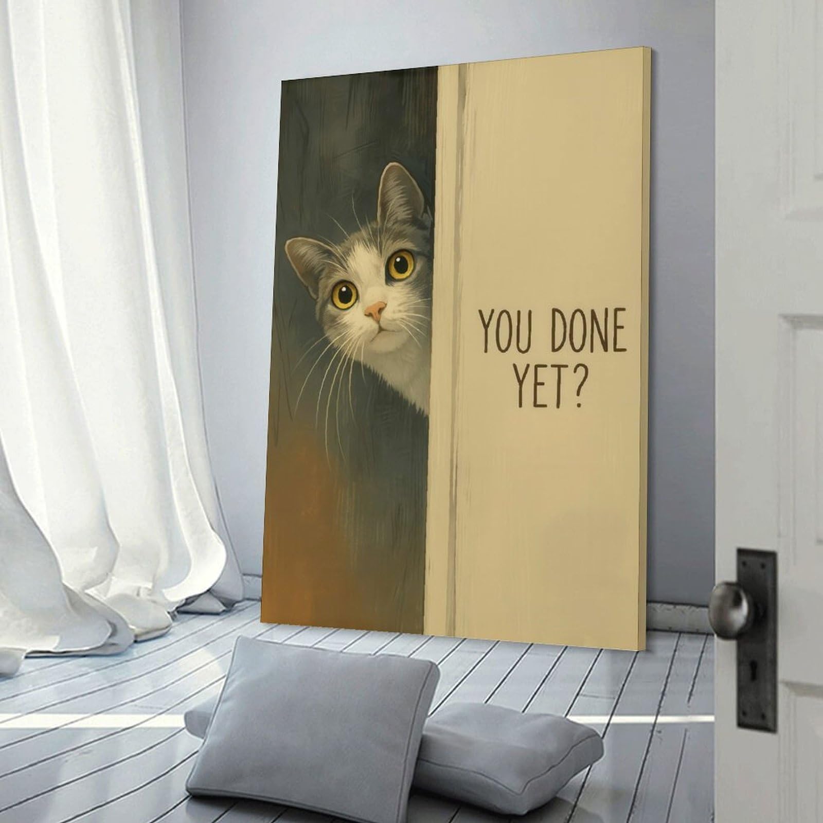 Junmoney Home Decor Wall Art Curious Cat Peeking Bathroom, 24x36inch(60x90cm), for Gallery Wall Decor And Room Displays, An Easy Match for Collected Prints