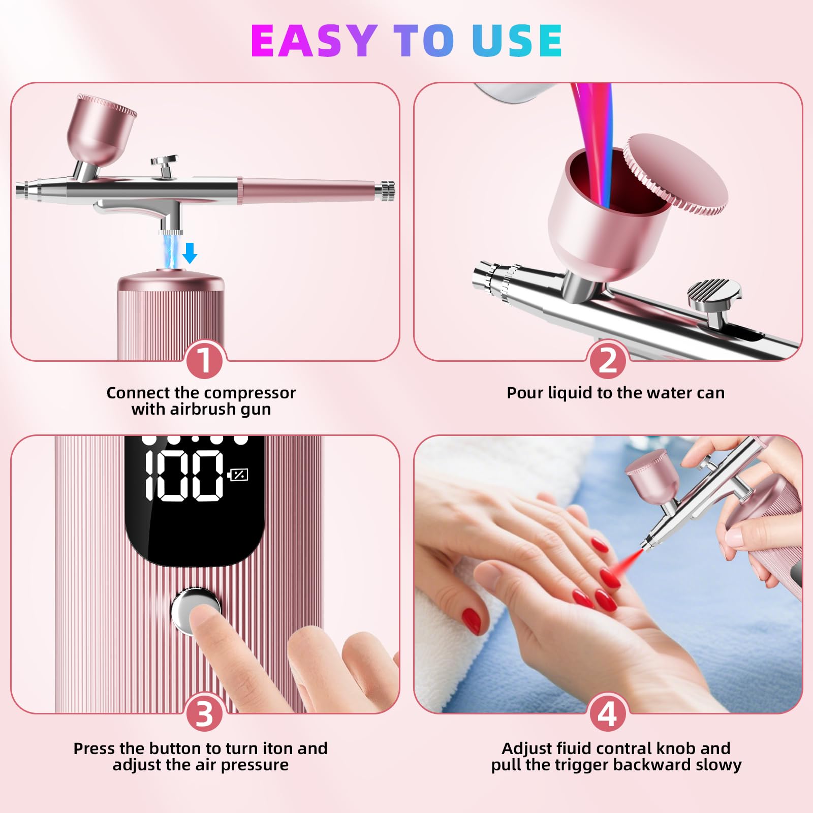 Kit de aerógrafo con compresor, 48 PSI de alta presión, juego de cepillo de aire sin obstrucción, 6000 mAh en espera extralarga, ideal para pintura, modelado, decoración de pasteles, pastelería