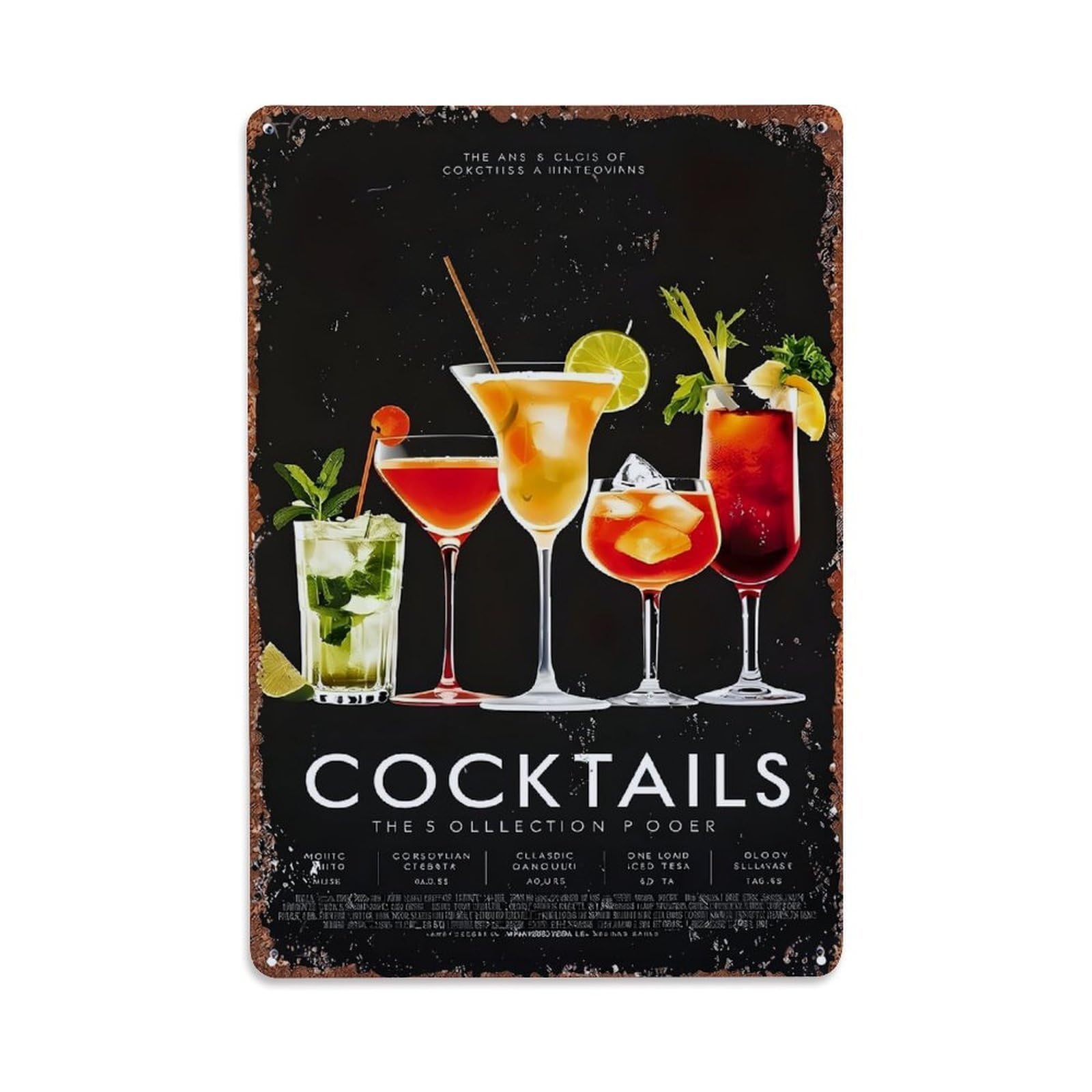 Jdfenggu Vintage Cocktail Glass Arrangement With Garnishes Retro Metal Tin Sign, Decor Art Poster For Bar, Home, Man Cave, Kitchen, Laundry Room Gift 8X12inch