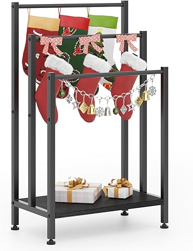 Miniatura 2 de Toallero independiente de color negro, toallero de metal de 3 niveles para toallas de baño, soporte para mantas de baño, soporte para toallas de