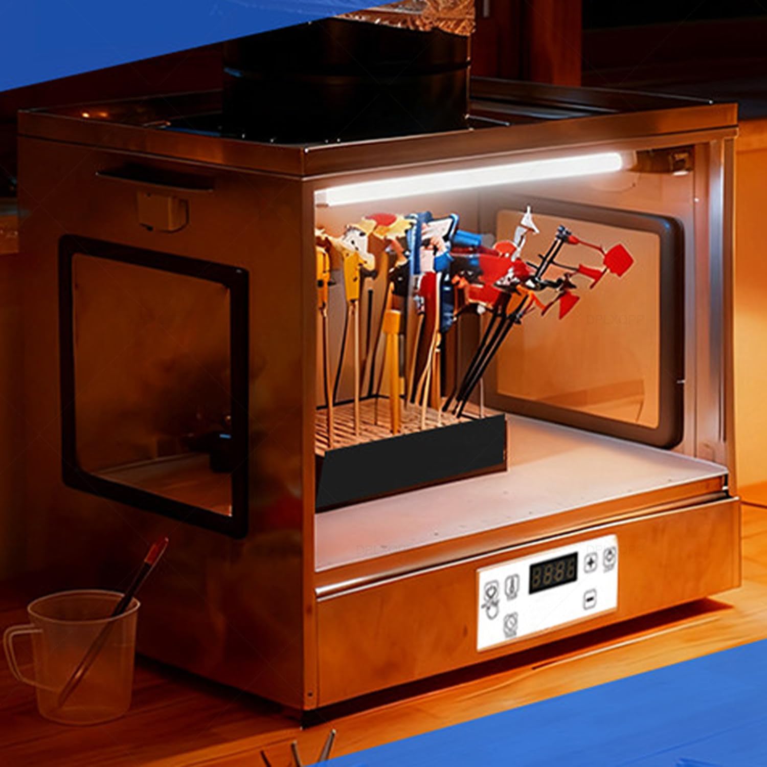 Cabina Di Verniciatura E Asciugatura per Hobby E Modellismo,Macchina Professionale 2-in-1 in Acciaio Inossidabile Con Potente Estrattore D'aria Superiore (2800 Giri/Min) E Finestra Panoramica a 270°