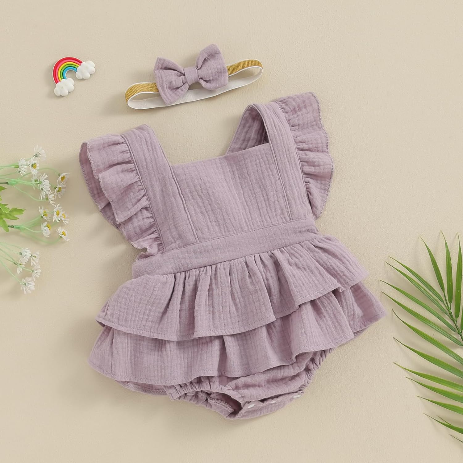 MERSARIPHY Newborn Baby Girl Summer Outfit Linen Ruffle Bubble Romper Dress One Piece Bodysuit Jumpsuit Infant Summer Clothes - Image 3