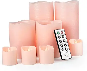 FURORA LIGHTING Pink Real Wax Flameless Candles with Remote and Timer, 4 Pillars and 4 Votives Pack of 8, LED Flickering Candles for Home Décor, Battery Included