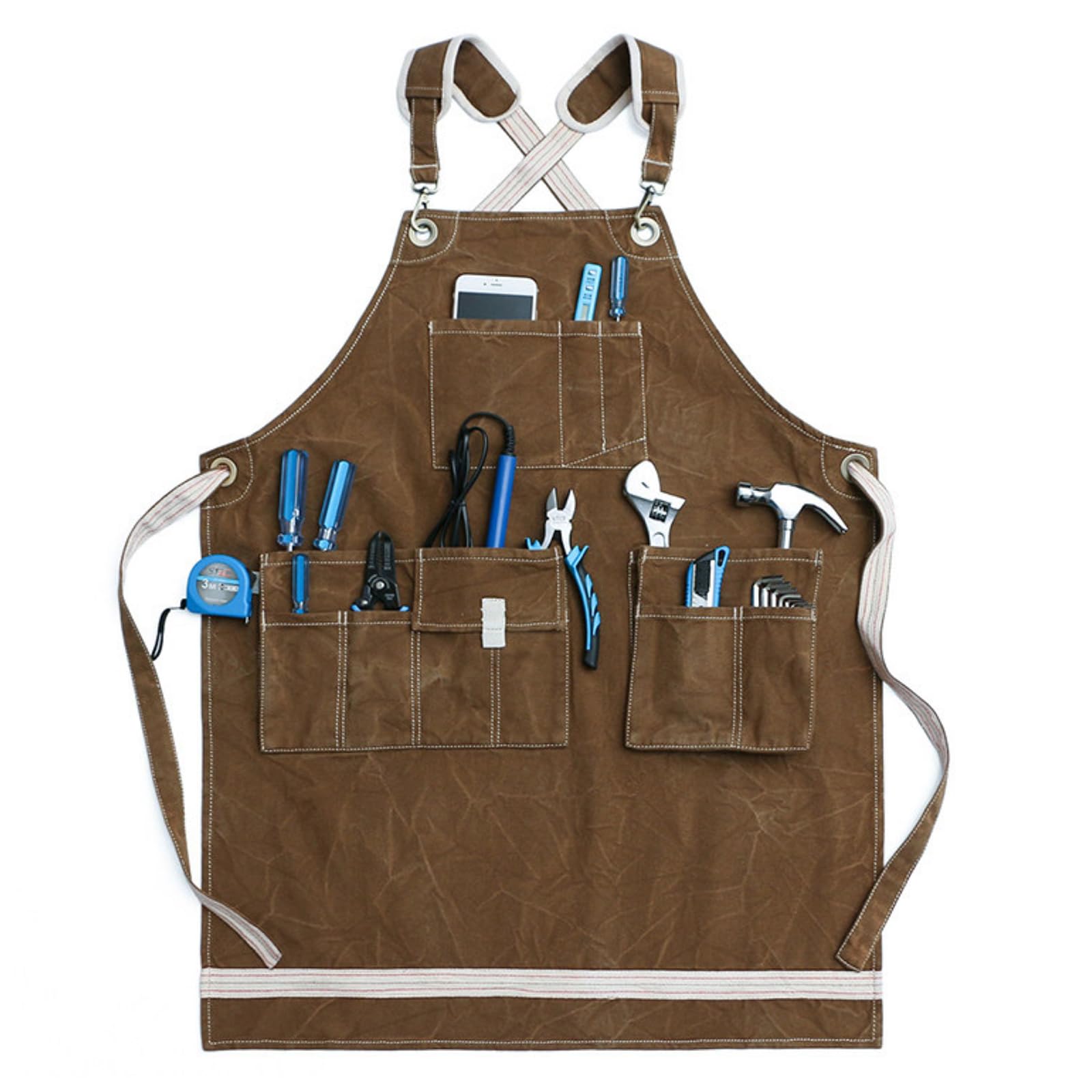 Tablier D'Atelier Robuste en Toile de Coton Pour Hommes – ModèLe Multi-Poches RéSistant à L'Eau Avec Bretelles Croisées Dans Le Dos