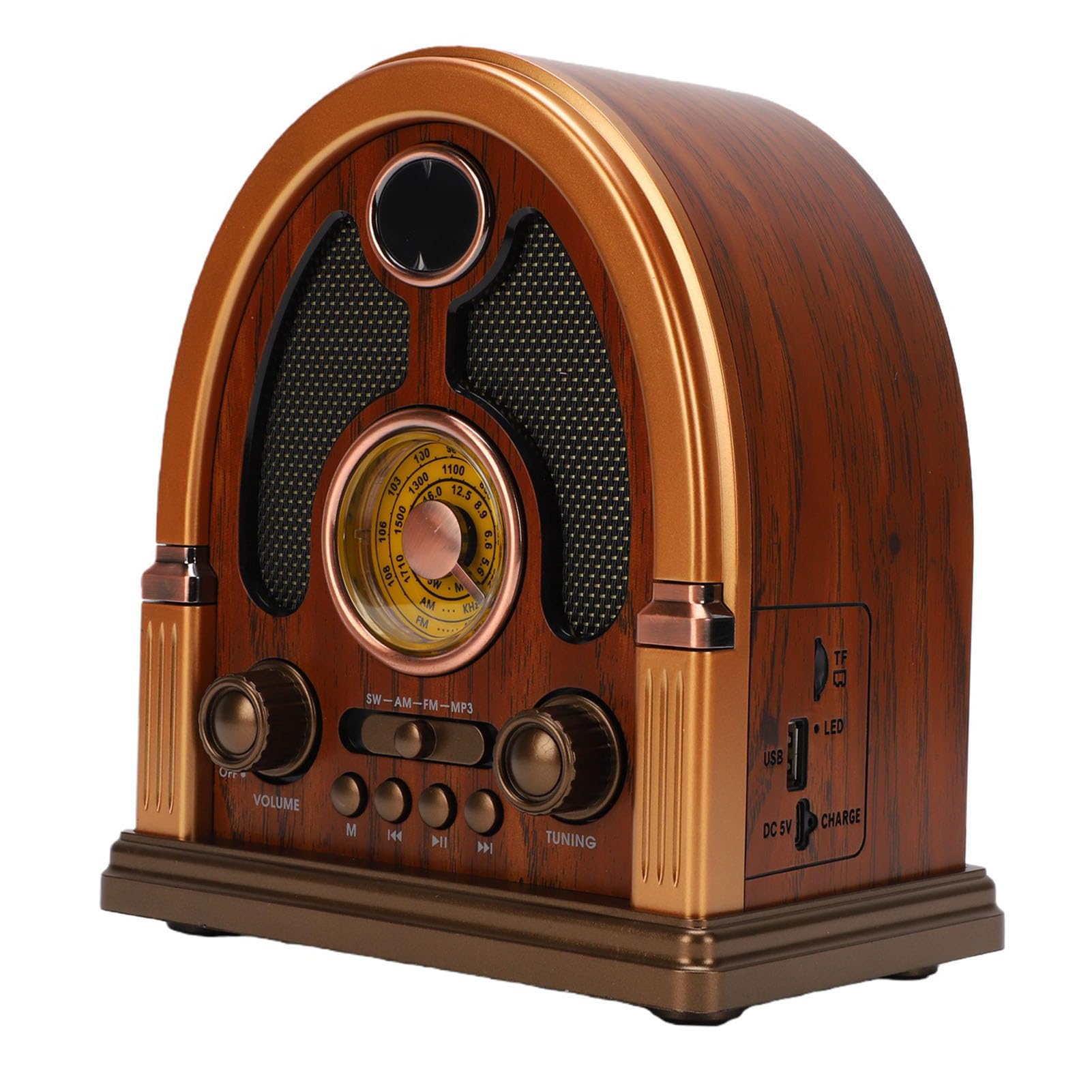 VBESTLIFE Radio Am FM SW Portátil Vintage con Bluetooth (Oscuro) | Altavoz de radio retro, estéreo inalámbrico verdadero, reproducción de tarjeta de memoria USB, antenas de alta sensibilidad
