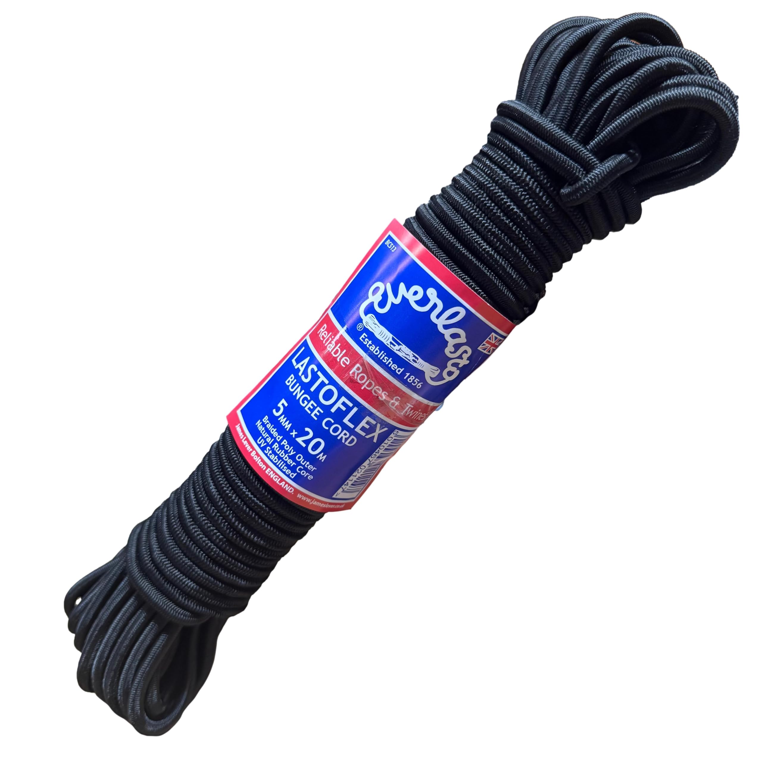 Everlasto Black 'Lastoflex' Elastic Shock Bungee Cord Rope 5Mm X 20M