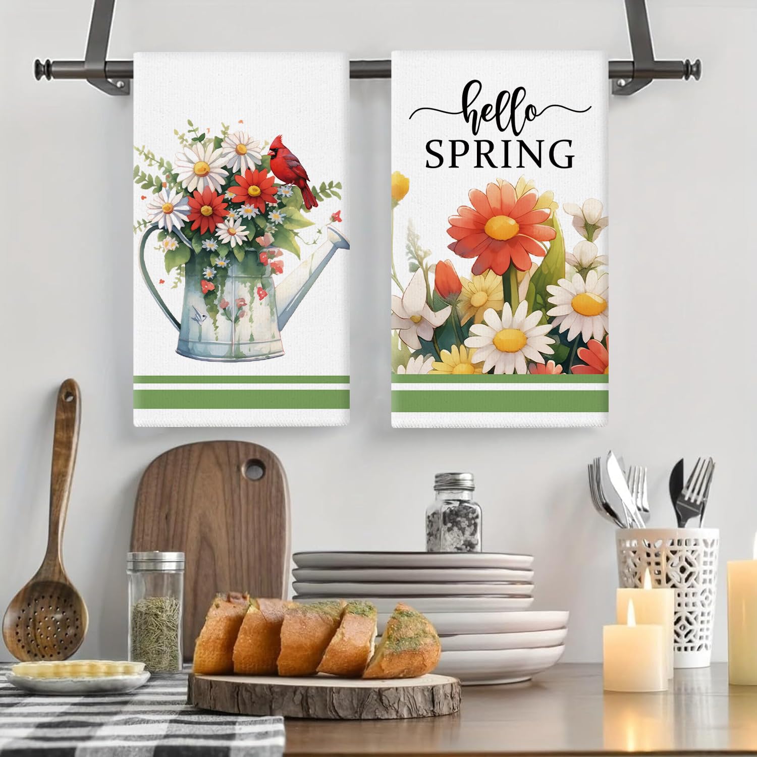 Spring Kitchen Towels — Set of 4 Hello Sunshine Shoes Flowers Dish ...