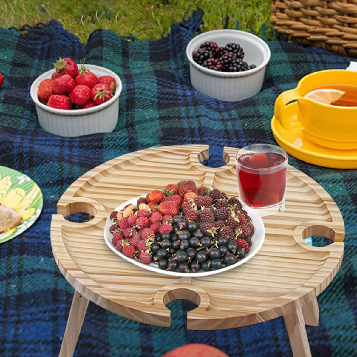 Tavolo Pieghevole da Esterno in Legno Compatto e Facile da Trasportare, Tavolino Piccolo per Picnic e Festival del Vino All'aperto
