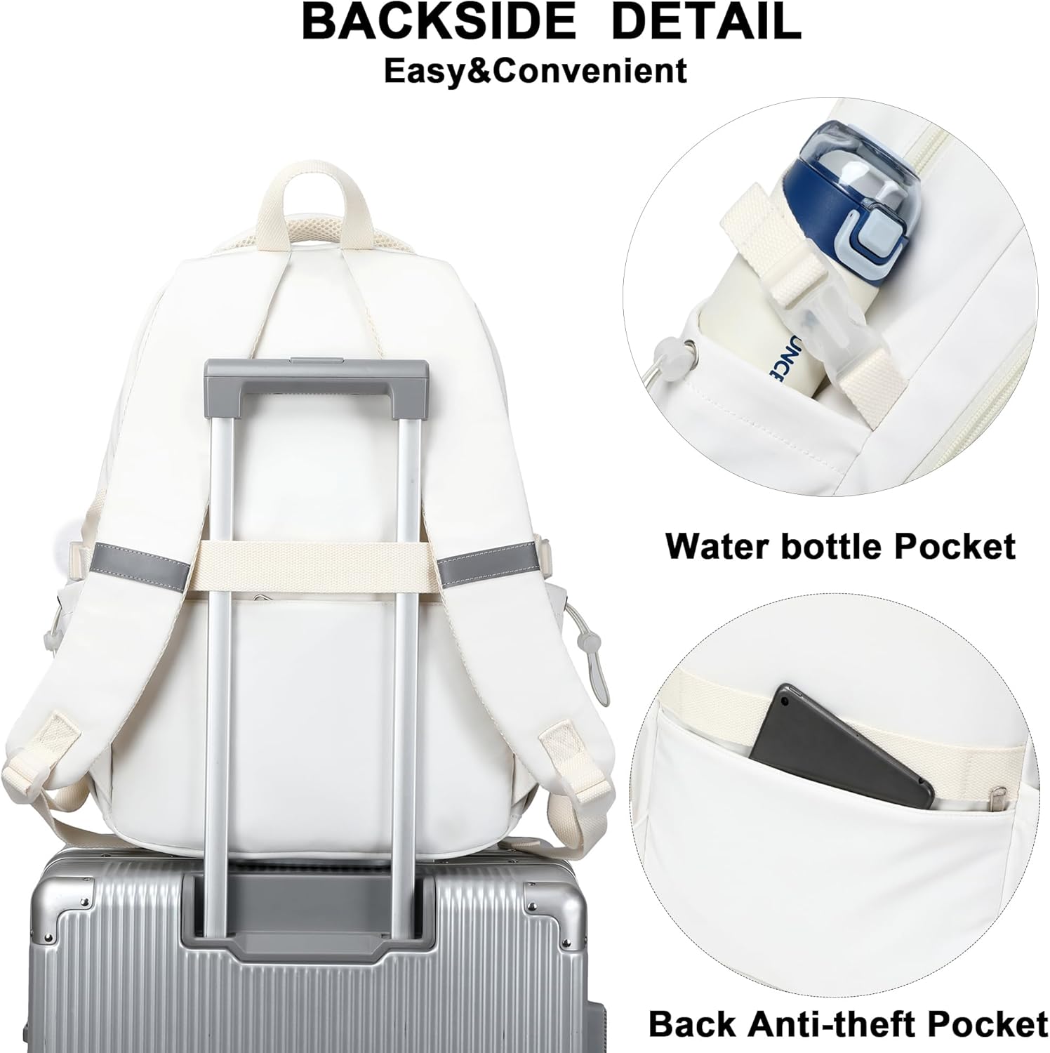 School Bag for Teens Girls,Girls Backpack Set,3 PCS Kids Backpack for Women,15.6 Inch Laptop Middle High School College Student Casual Travel Daypack with Lunch Box Pencil Pouch Set(Beige)