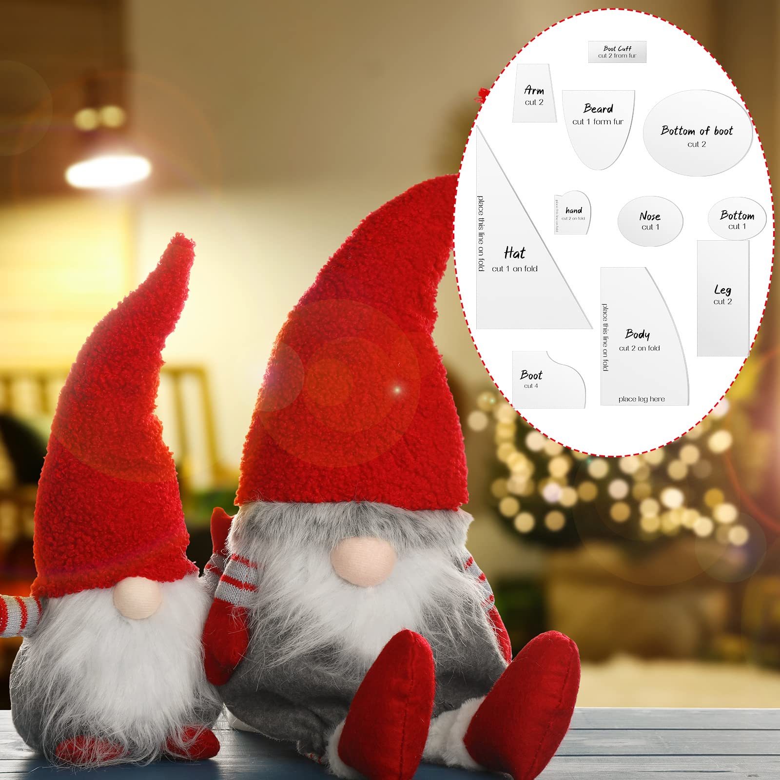 11 Stück Weihnachtswichtel Nähmuster - Acryl Vorlagen Für Quilting & Basteln - Transparente Schablonen