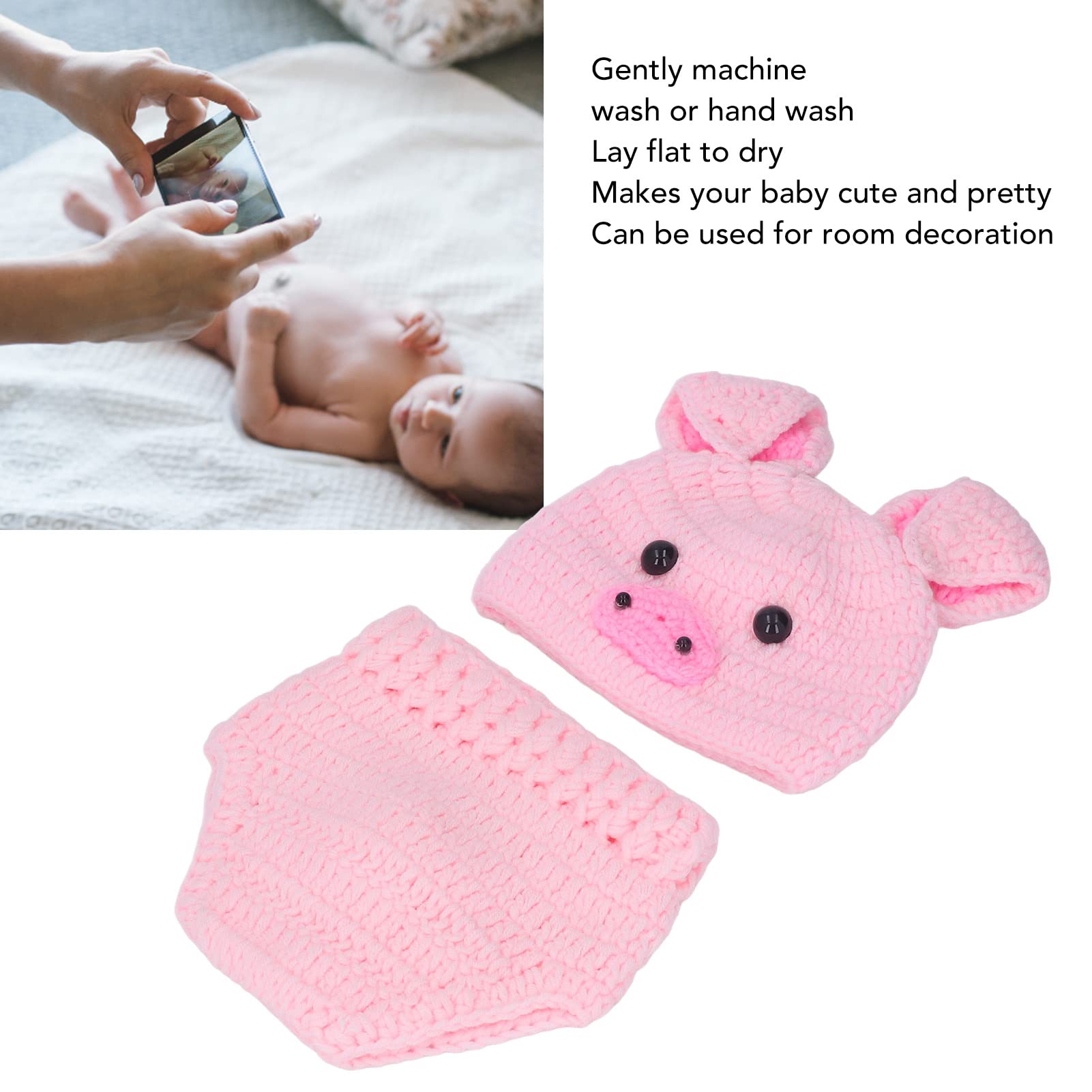 Costume Lavorato a Maglia All'uncinettoCartone Animato, Animale, Cappello di Maiale, Pantaloni, Abiti per Foto per Bambini(Rosa), Puntelli per Fotografia per Neonati Baby Souvenirs