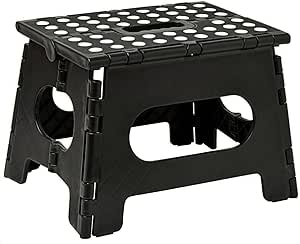 Folding Step Stool - The Lightweight Step Stool is Sturdy Enough to Support Adults and Safe Enough for Kids. Opens Easy with One Flip. Great for Kitchen, Bathroom, Bedroom, Kids or Adults. (Black)