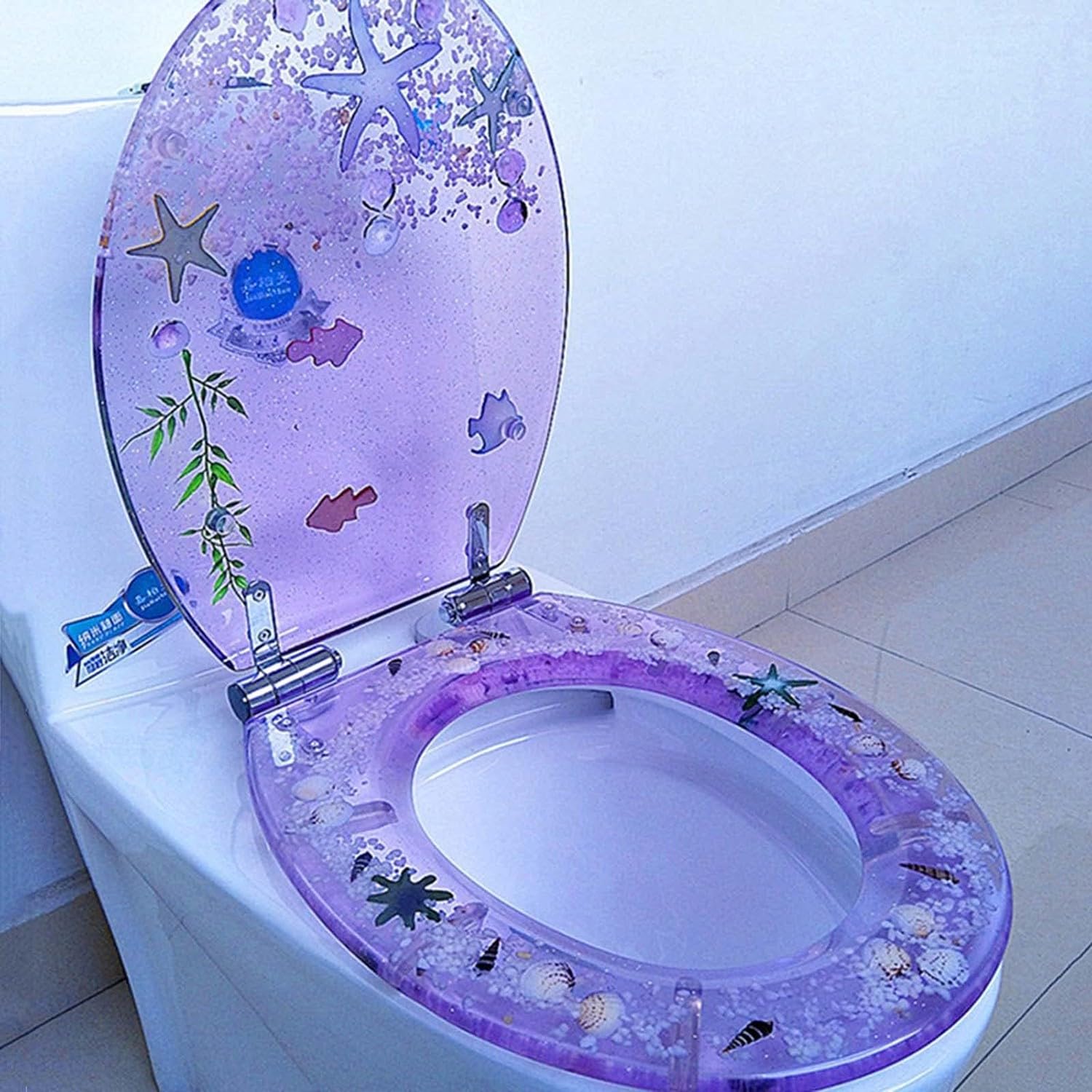 Asiento de inodoro de cierre suave, tapa de resina de liberación rápida, fijación superior/agujero ciego/mecanismo de fijación estándar, tapa de inodoro duradera y fácil de instalar para baño