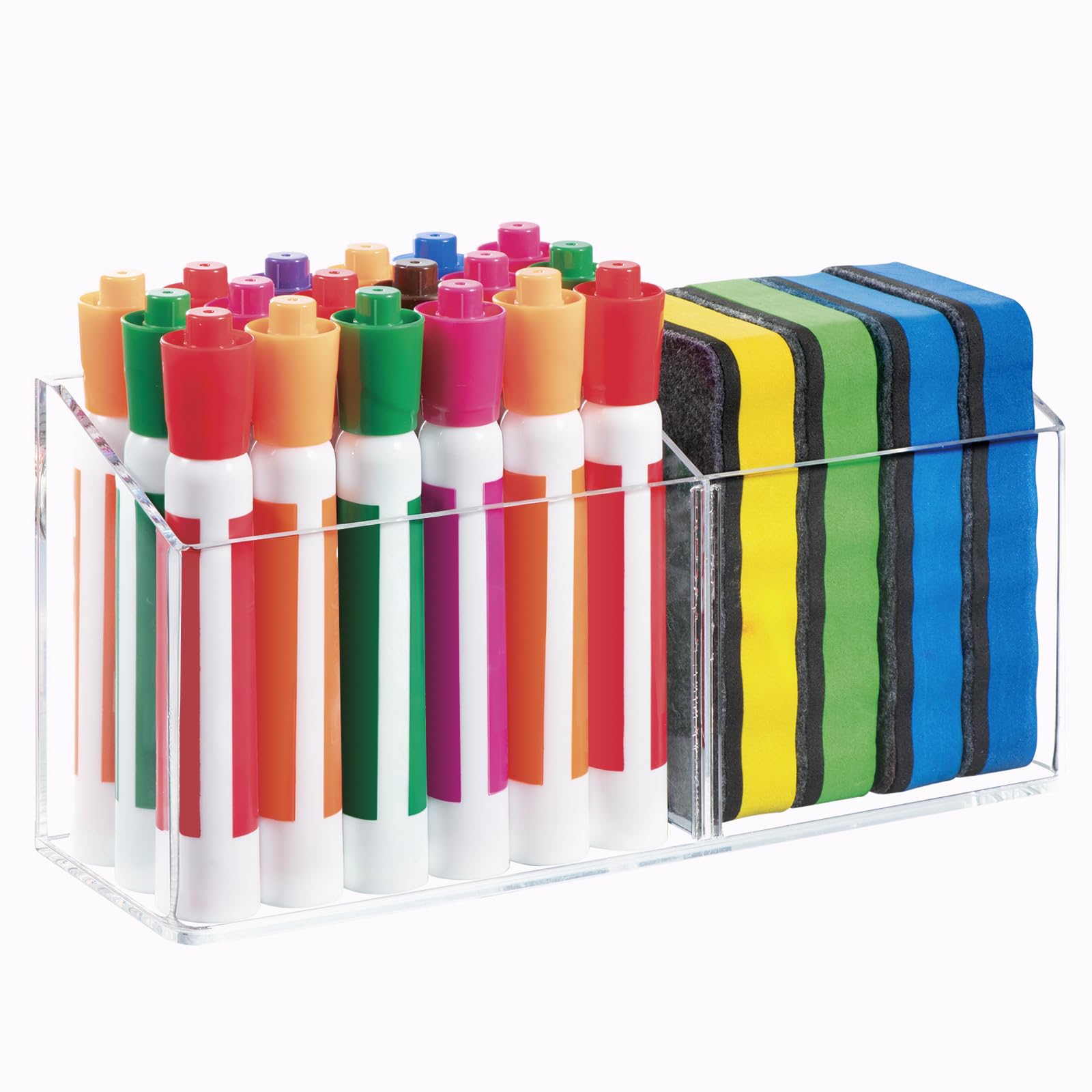 Magnetic Dry Erase Marker Holder, Large Magnetic Pen Holder, Magnetic Marker Holder, Magnetic Glass Whiteboard Holder with Movable Dividers, Strong Pencil Holder for Whiteboards, Fridge, Lockers