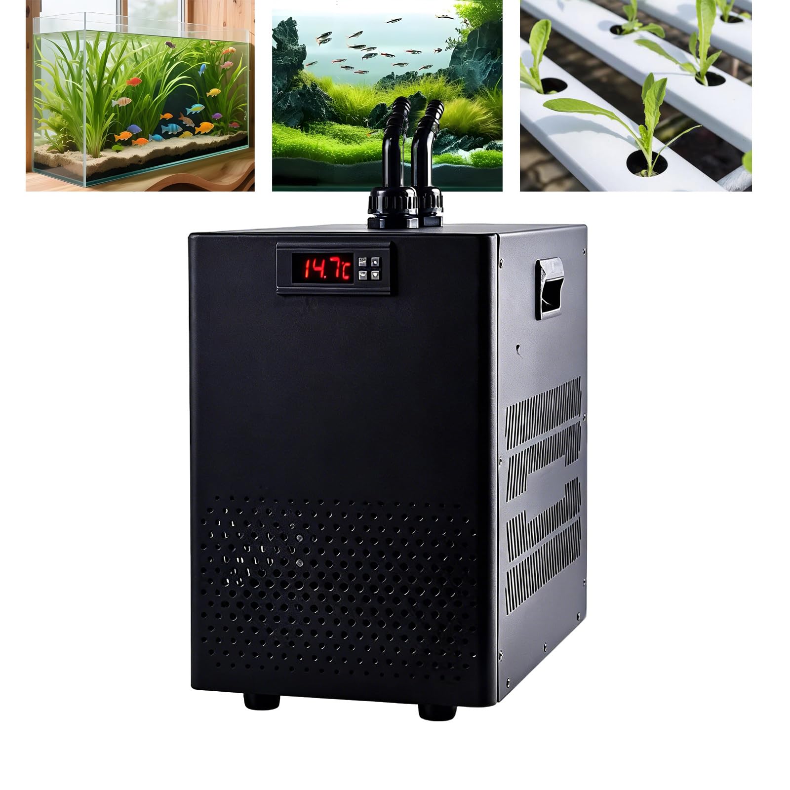 Refroidisseur d'Aquarium pour Bacs Récifaux et Coraux, 1/10 HP 270 W, Refroidissement Silencieux, Contrôle Précis de la Température, Grandes Ouvertures de Ventilation pour 160 L