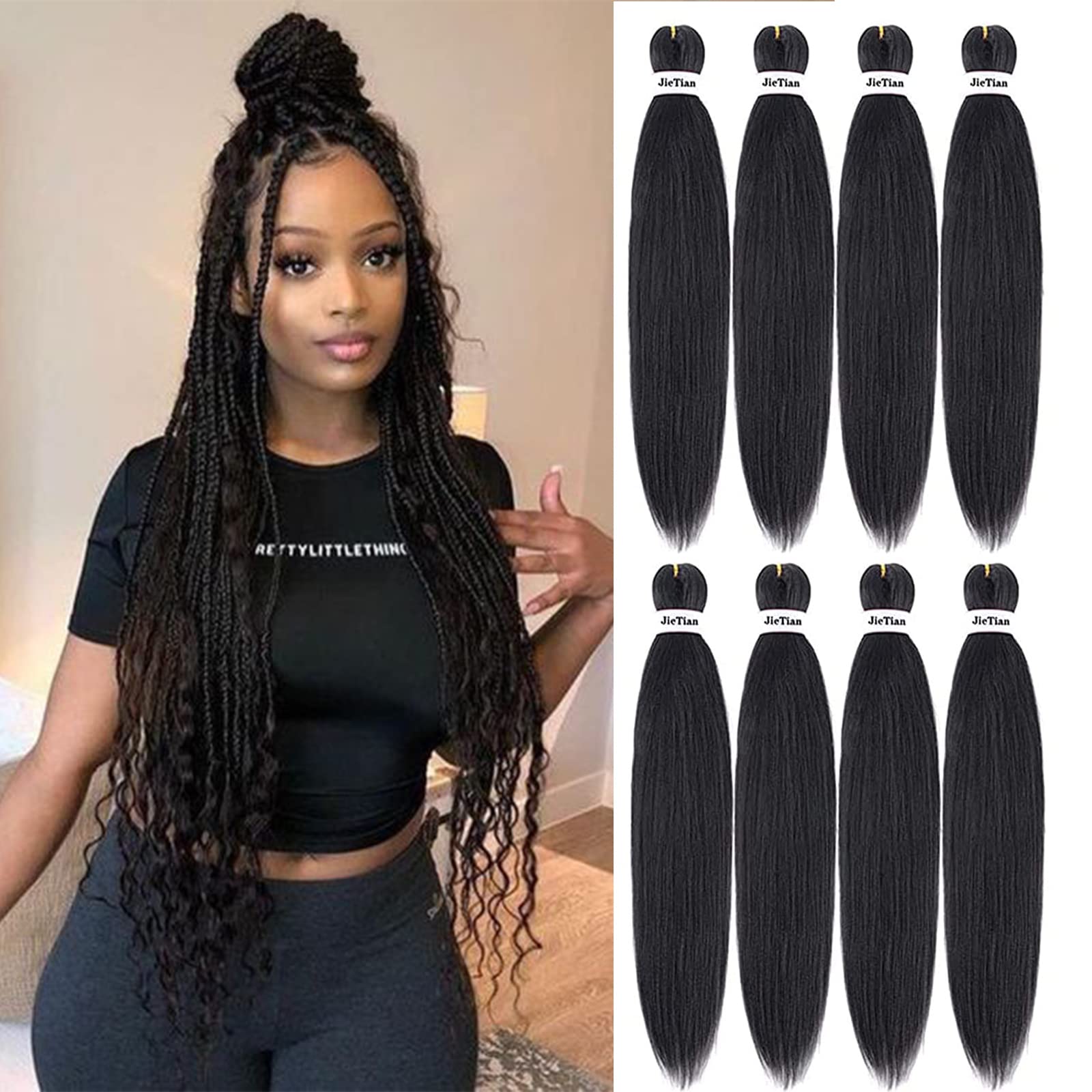 Liang Dian Pre Stretched Braiding Hair Ombre 36 Inch 8 Packs Synthetic Crochet Braids Hot Water Setting Professional Soft Yaki Texture Synthetic Hair