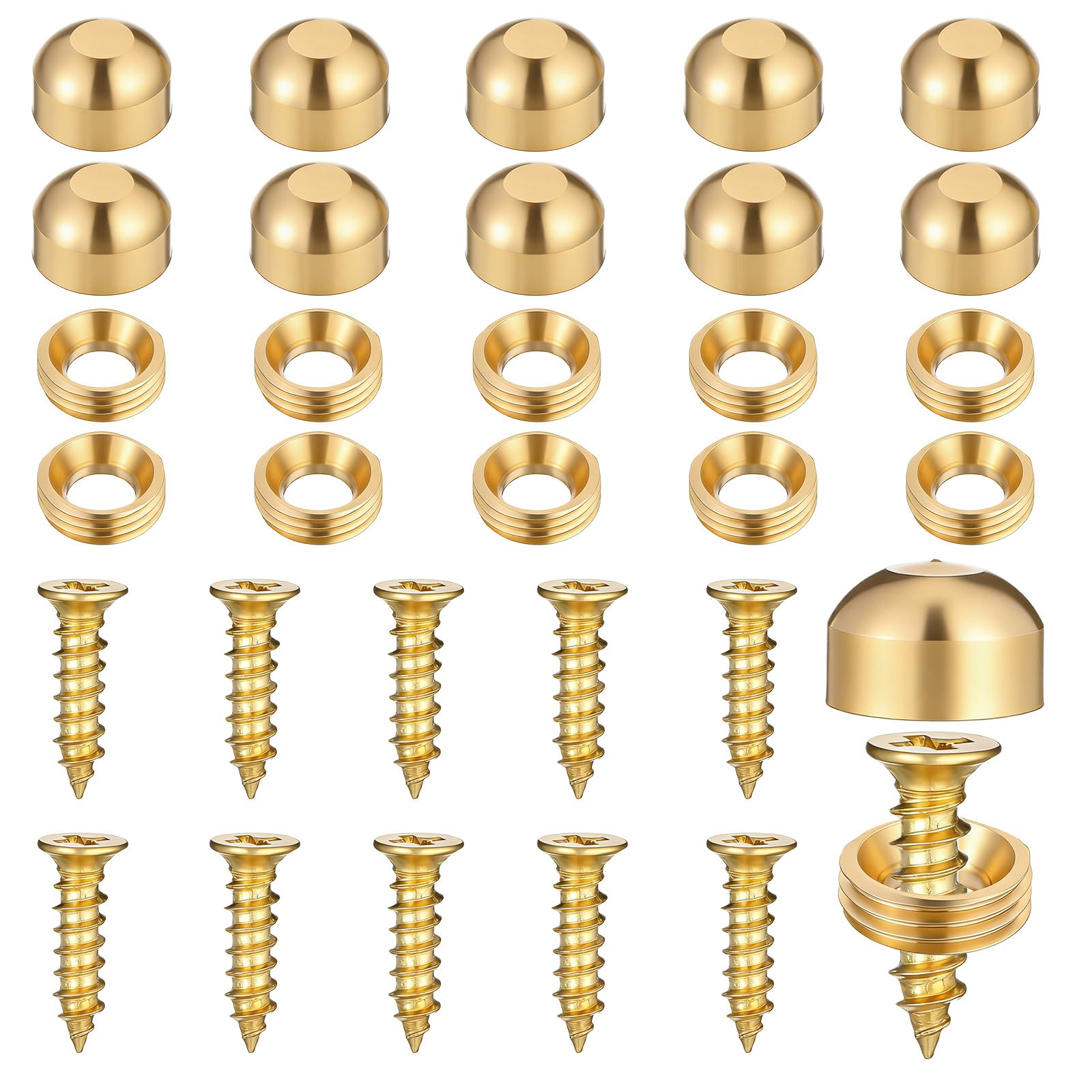 10 Sets Decorative Screws with Caps, Self Tapping Brass Upholstery Screws for Wood Furniture Mirror Cabinet Doors Wall Hangings Fixing Screw Covers Caps