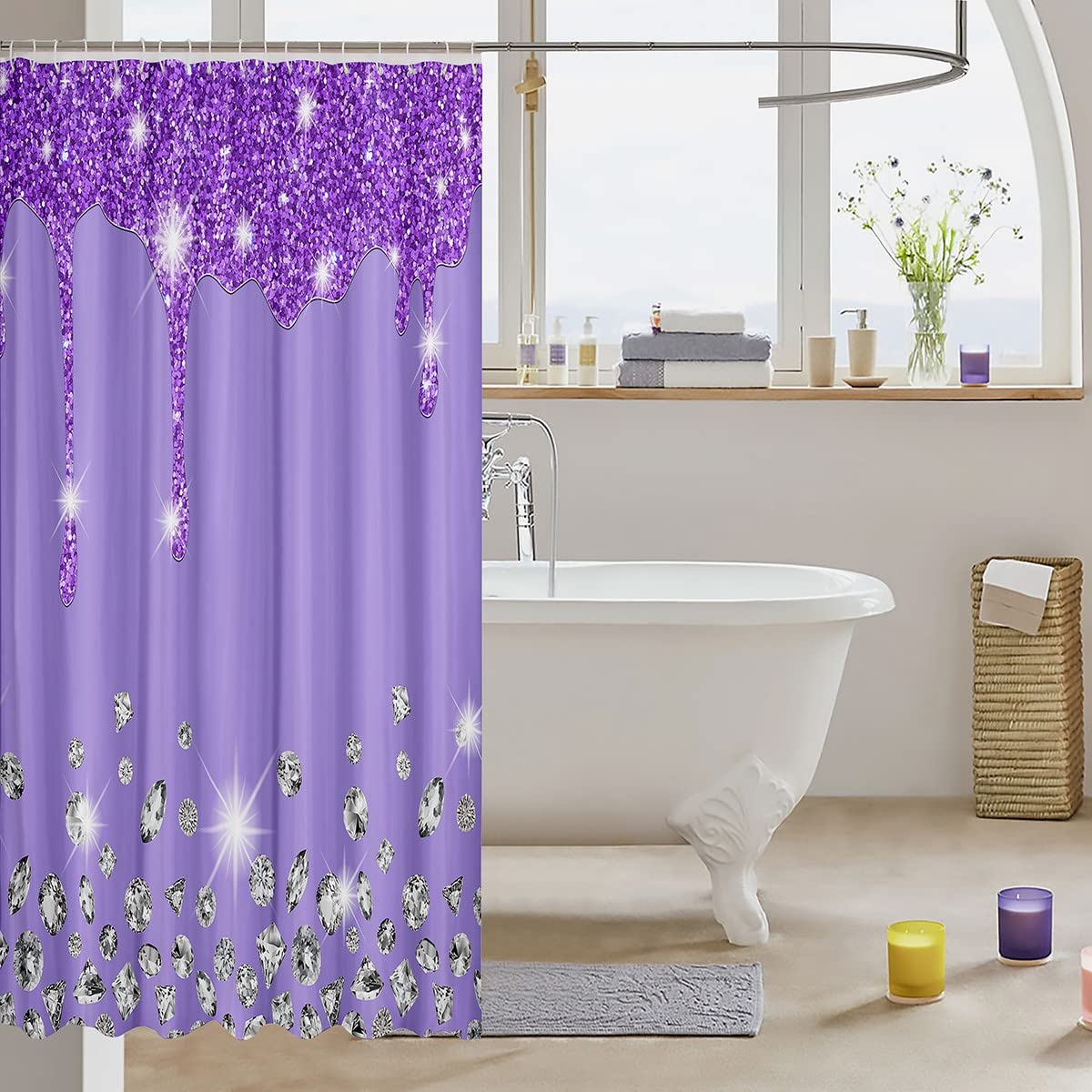 Tenda da doccia viola glitterata per bagno, impermeabile, per