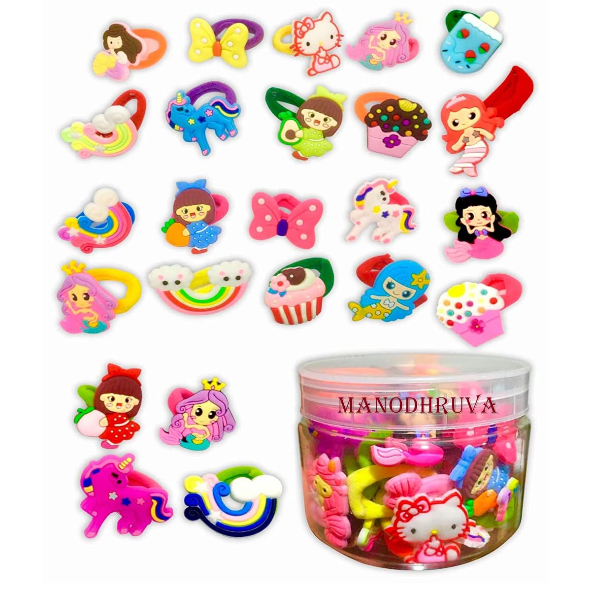 MANODHRUVA Kids Hair Bands Rubber Bands for Baby Girls Toddlers With Cartoon Characters Stickers Fancy Design Elastic Bands Hair Accessories for kids (Set of 24pc in Jar) (B0BJ32XZCY) Amazon Price History, Amazon Price Tracker