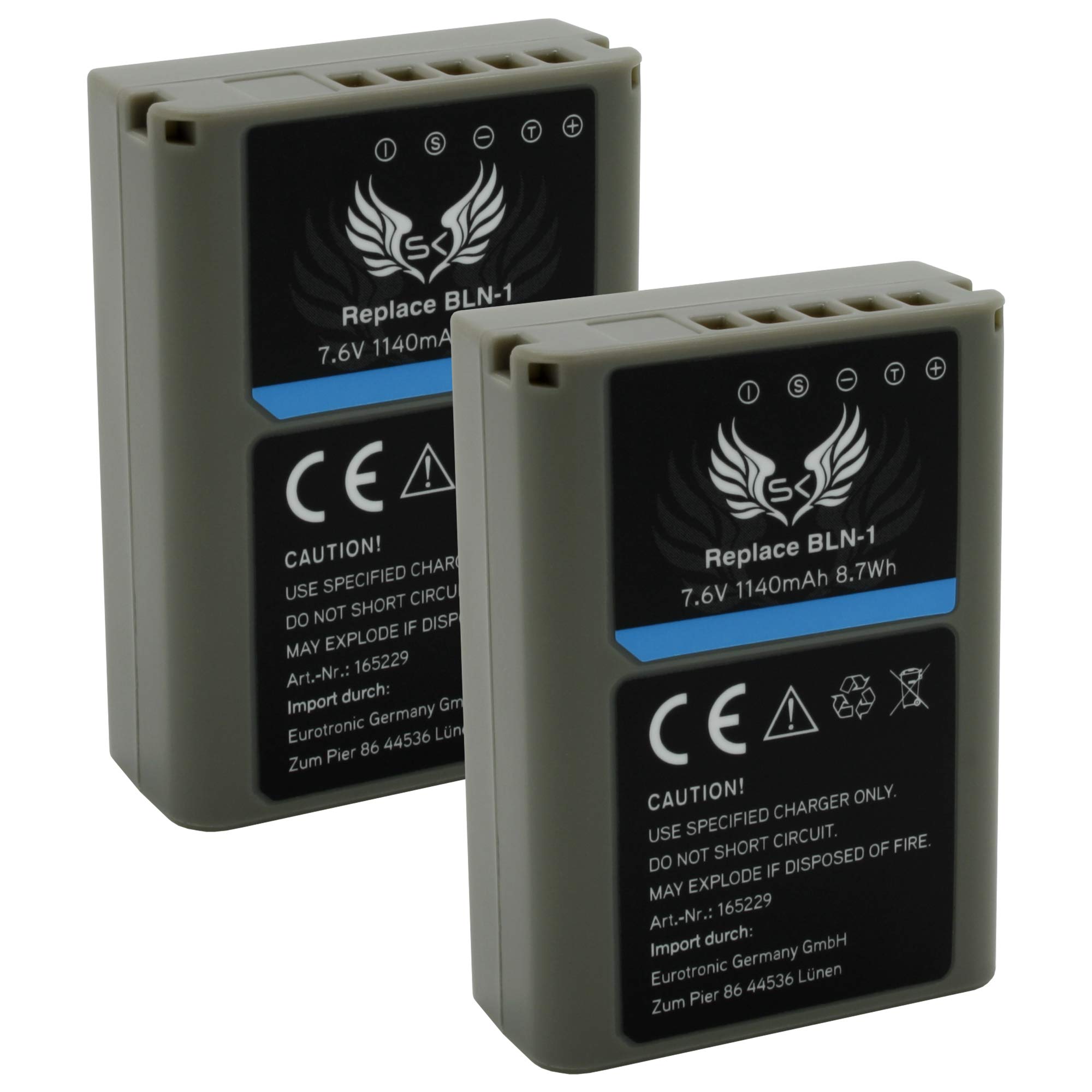 2X SK Akku Olympus BLN-1 1140mAh + Dual Doppel Ladegerät für Olympus OM-D E-M1 E-M5 E-M5 Mark II/Pen E-P5 Pen-F | PS-BLN-1