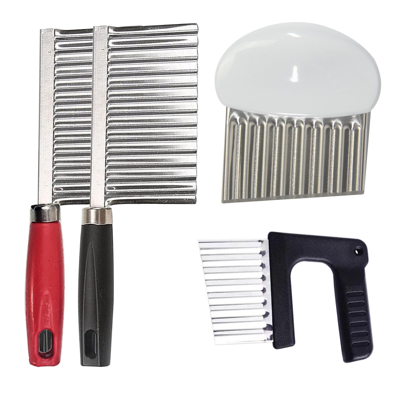 2 Pcs Stainless Steel Crinkle Cutter And 2 Pcs Kitchen Multi-Functional Vegetable Cutter Crinkle Cutter For Veggies,Potato Carrot Chip Vegetable Cheese Crinkle Wavy Chopper Cutter (multicolor)