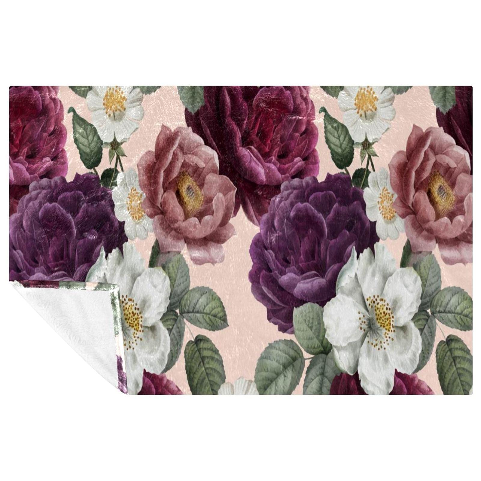 Couverture fleur pivoine plaid doux canapé et lit 150x100 cm