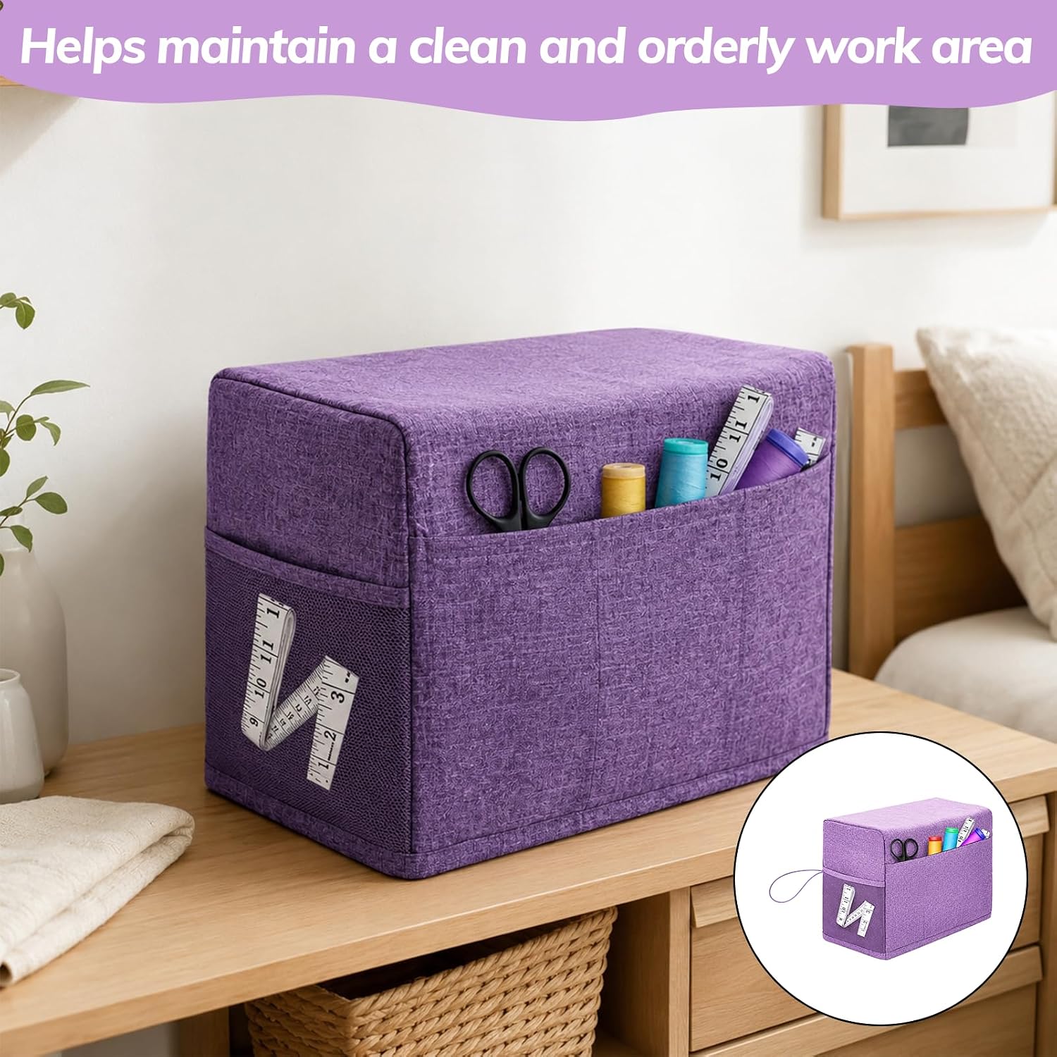 Sewing Machine Cover for Brother, Singer, Janome, Sewing Machine Dust Cover with Storage Pockets for Most Standard Sewing Machines (（18.11"x12.6"x8.27",Purple)