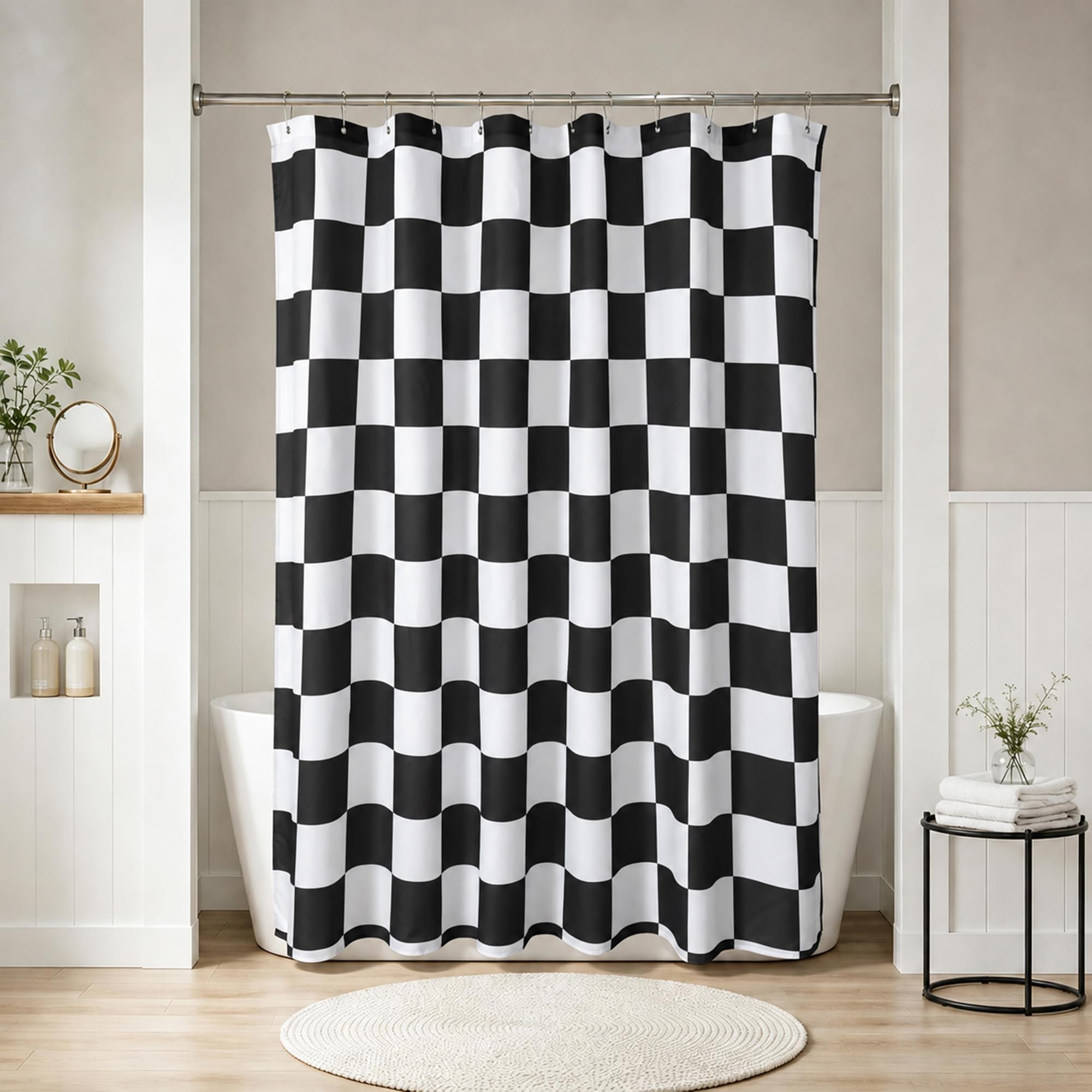 N&amp;Y HOME Fabric Shower Curtain or Liner Black and White Checkered