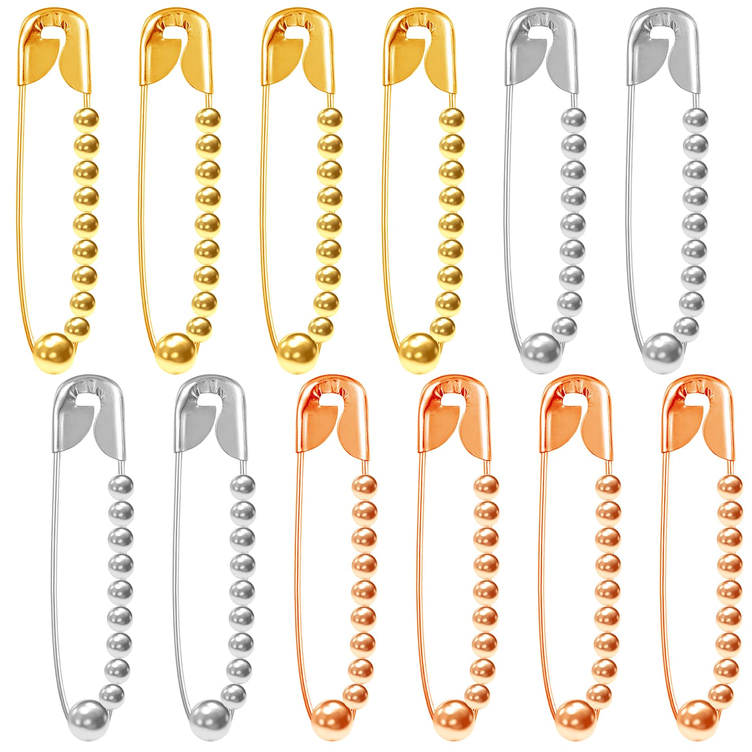 vama FASHIONS Gold Silver Rose Gold Metal Beads Safety Pin Set Saree Pallu Pleats Hijab Locking Clothing Sewing Multipurpose Crafting Pins For Women-picture-19