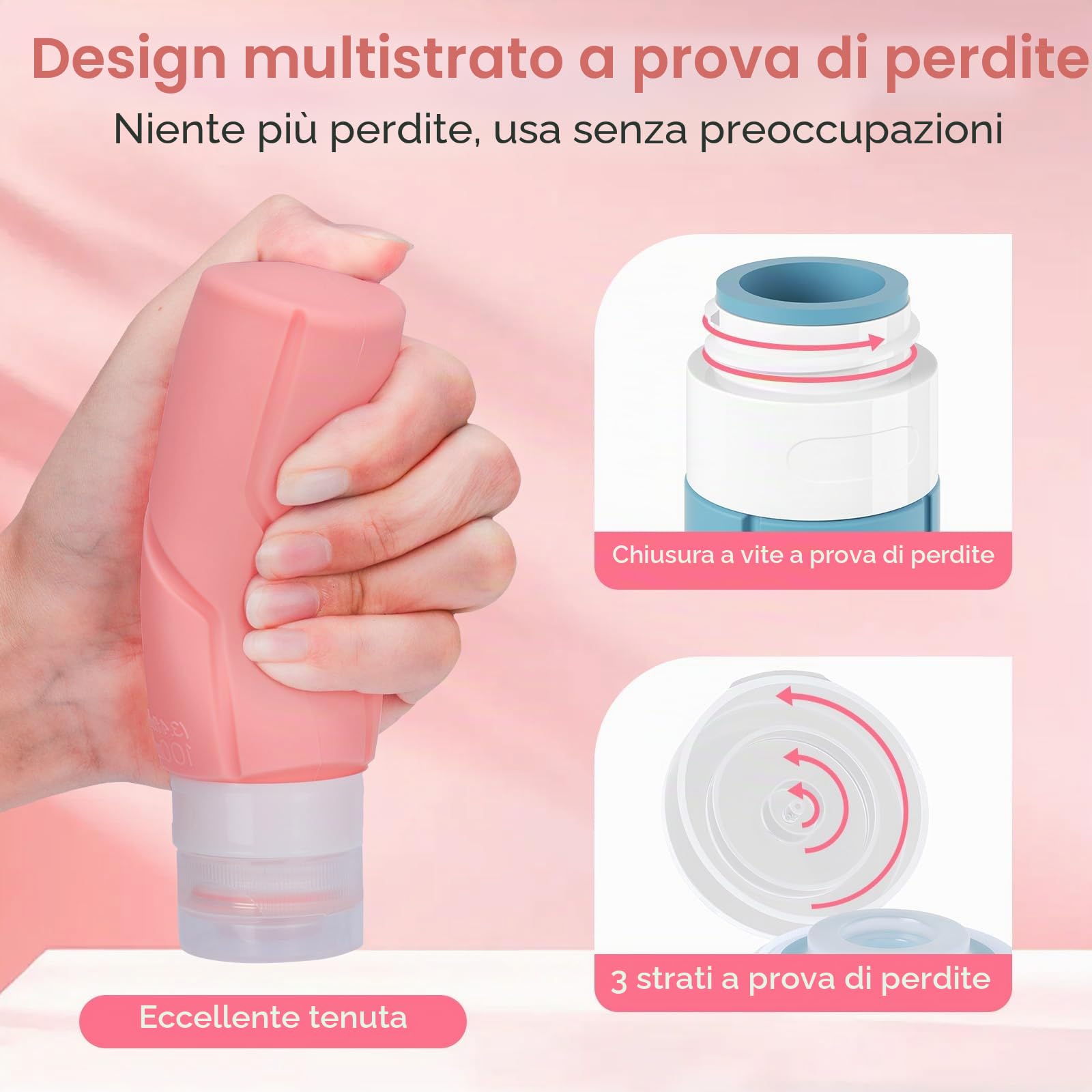 Alyvisun Set da 14 Contenitori da Viaggio in Silicone, Flaconi da Viaggio 100 ml & Vasetti 30 ml con Accessori, Kit Viaggio Liquidi Antiperdita e Ricaricabile per Shampoo, Lozione, Creme