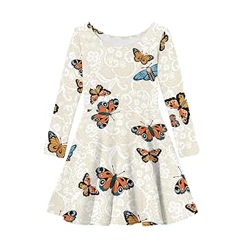 Amazon.com: Girls Soft Long Sleeve Dress Beige Butterfly
