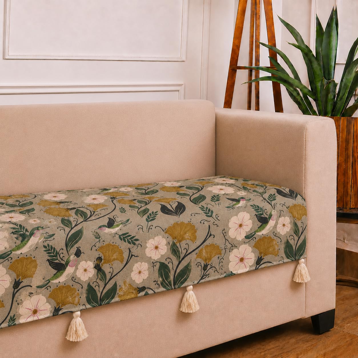 STITCHNEST 'Eden Weaves Collection Series' 2 Seater Sofa Cover| Elegant Woven Fabric, Decorative Tassels, Washable & Durable for Modern Living