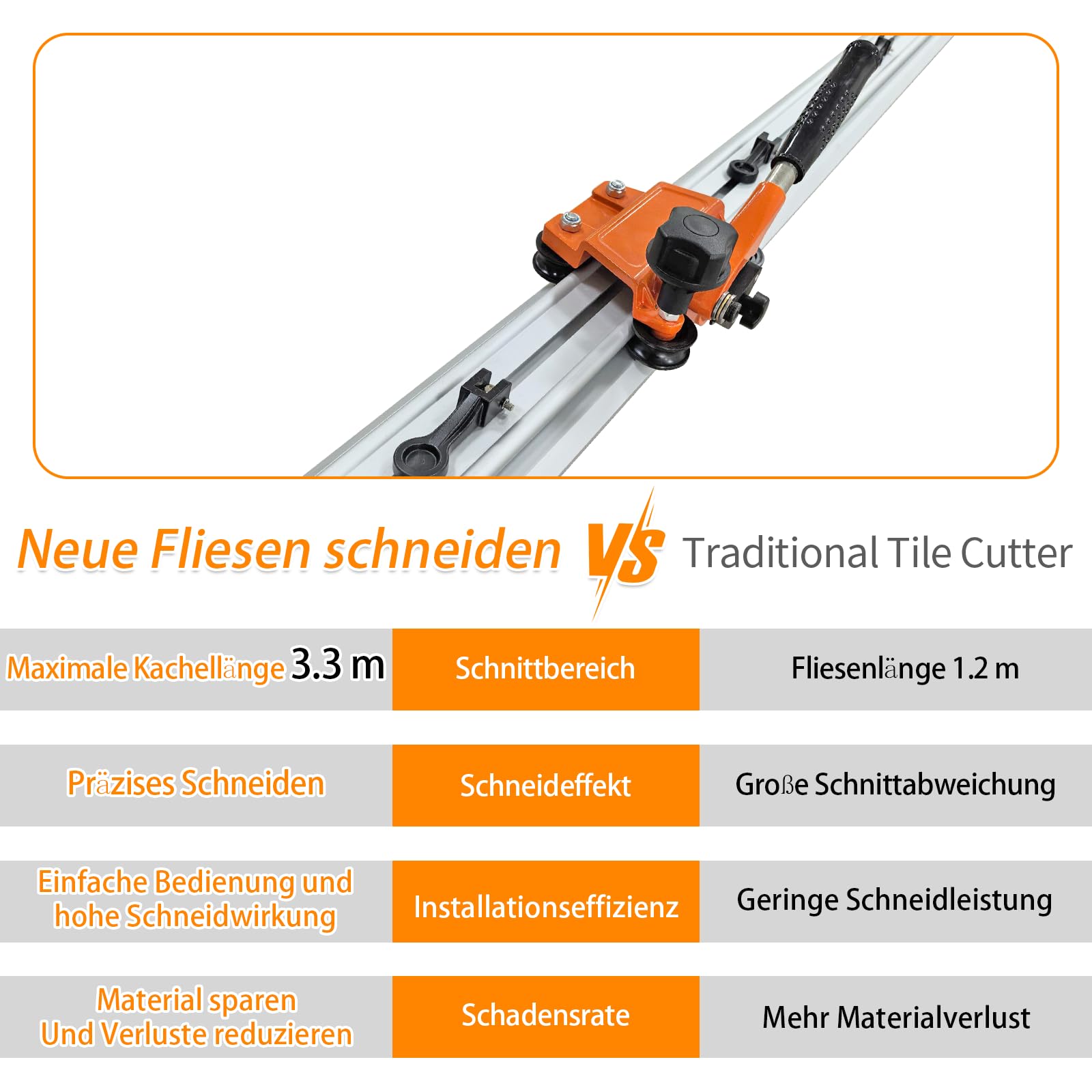 VKE Fliesenschneider 3300 mm, 3 Schienen, Schnittstärke bis 12 mm