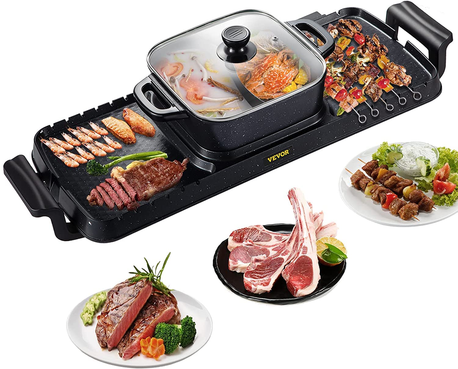 Buy Jorunb 3 in 1 Large Electric Smokeless Grill and Hot Pot, 2400w